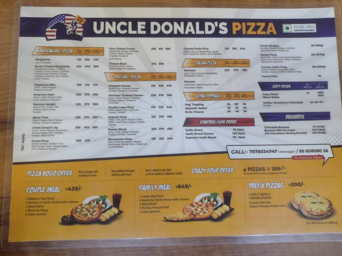 Uncle Donald's Pizza jamnagar menu