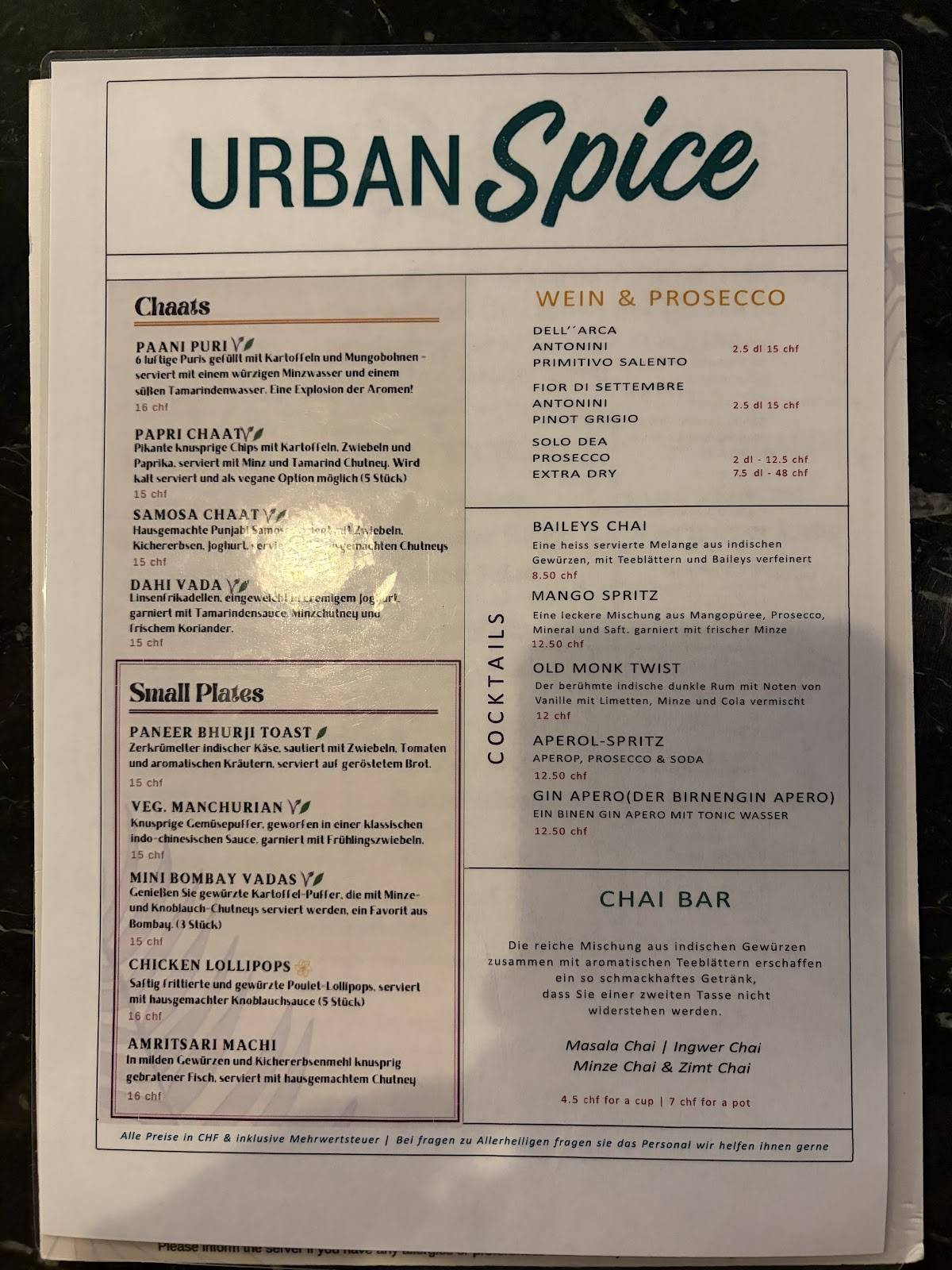 Menu di Restaurant Urban Spice 