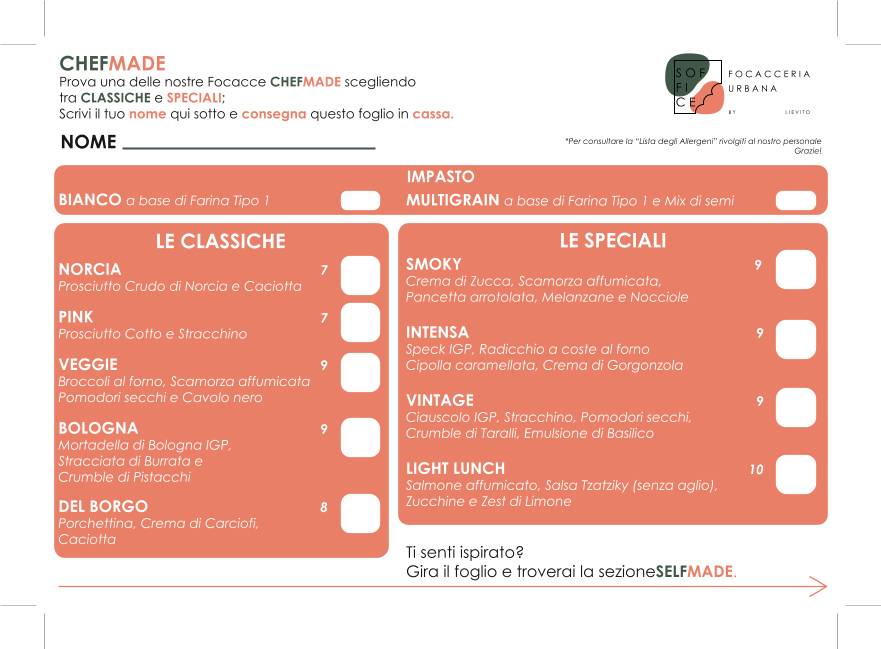 Menu di Soffice - Focacceria Urbana 