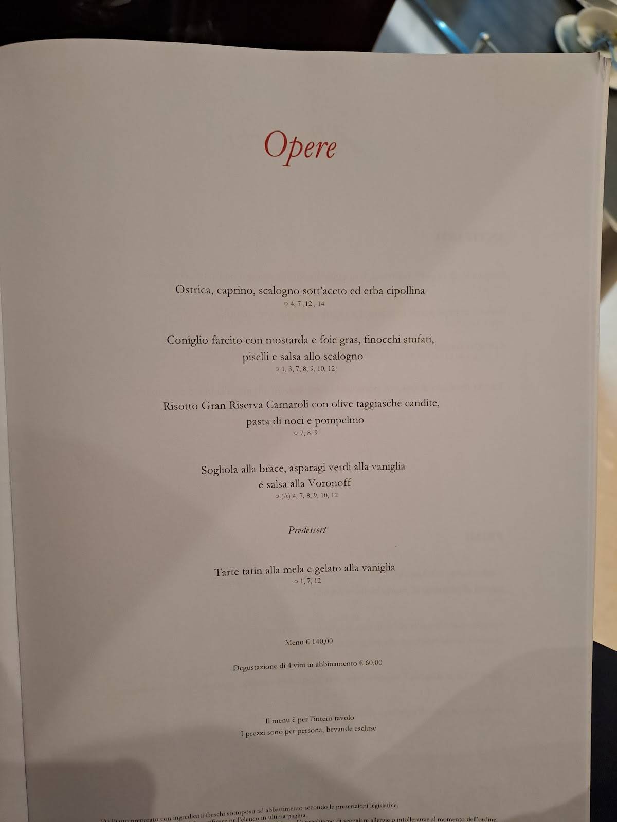 Menu di VOCE in Giardino 