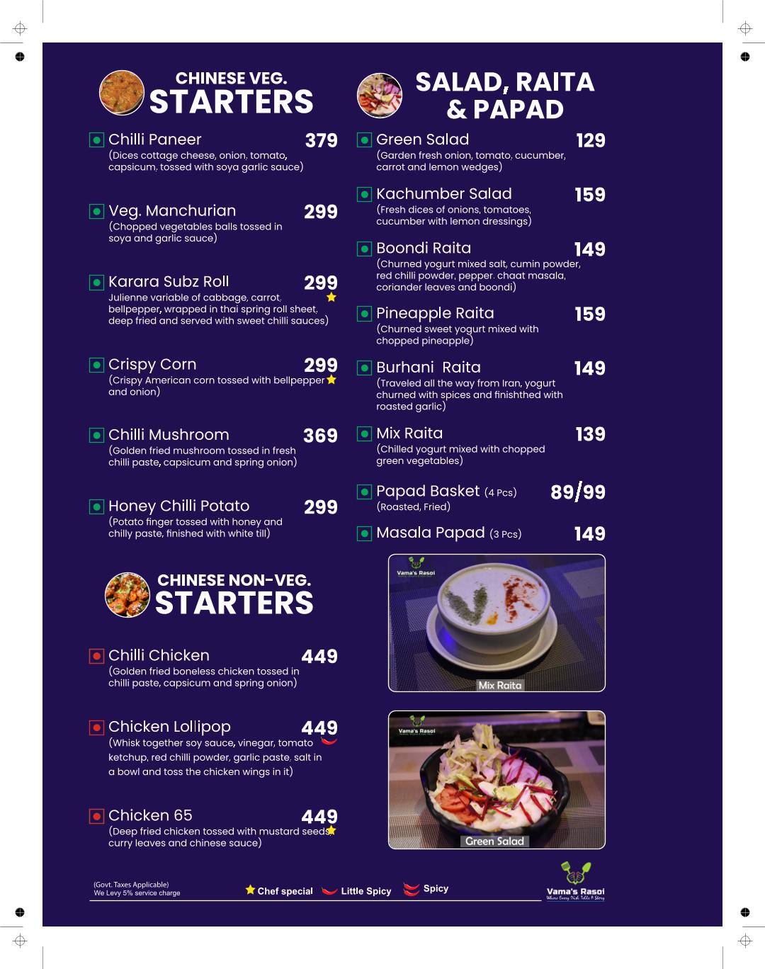 Vama's Rasoi menu