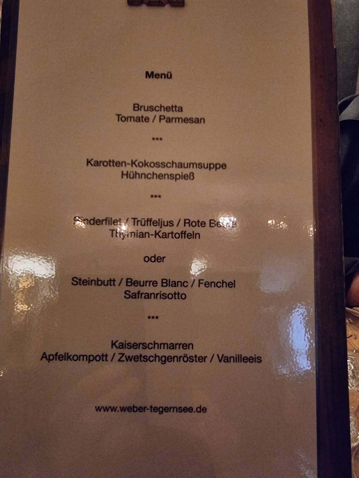 Menu de Restaurant Weber