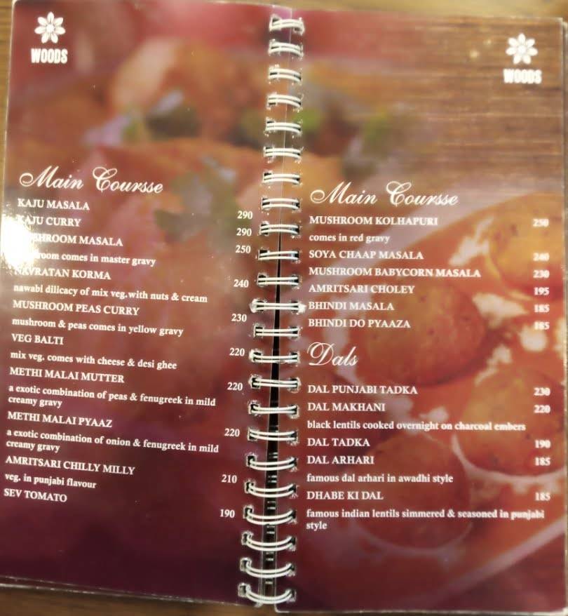 Woods Restaurant menu