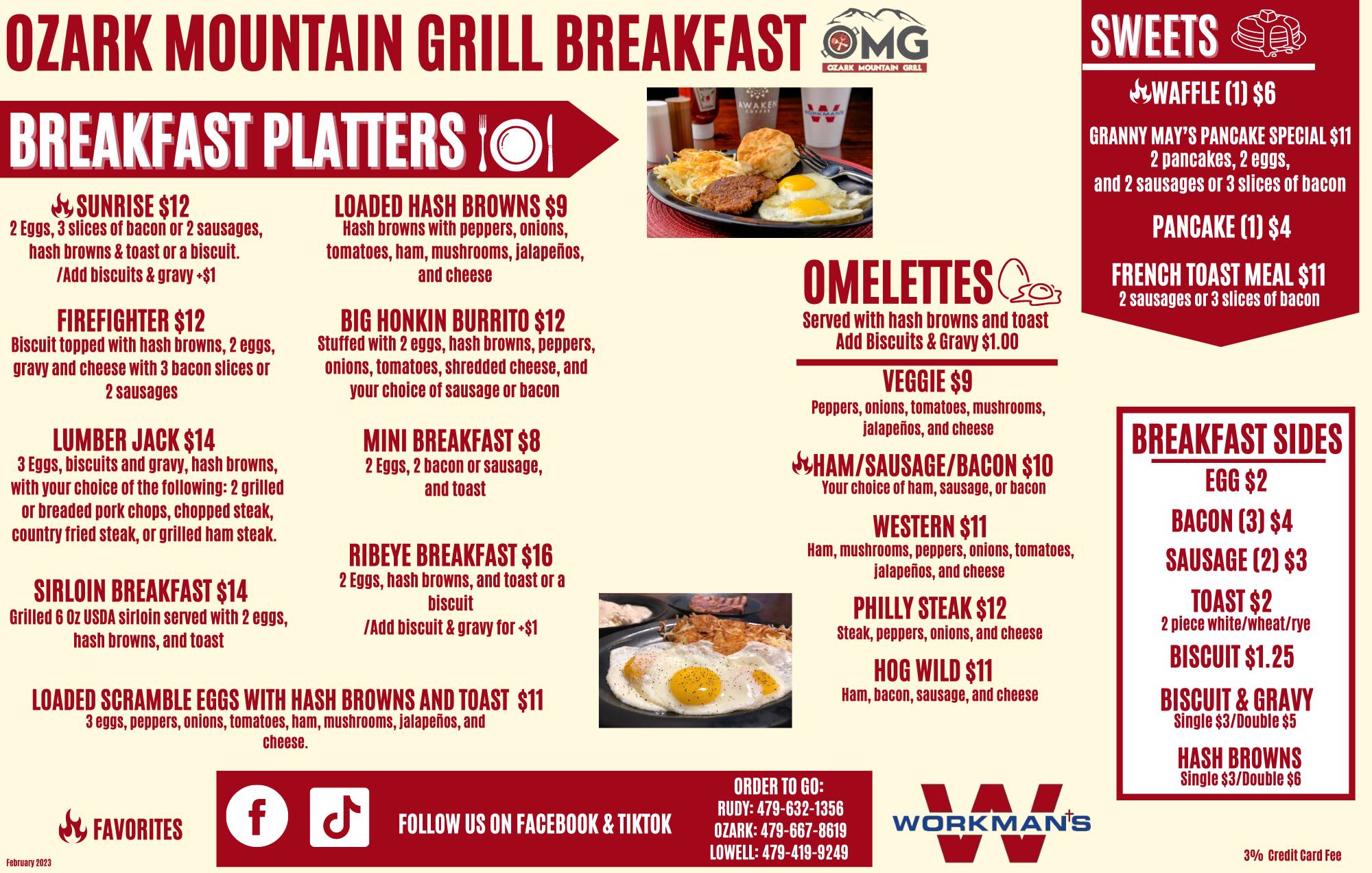 Menu at Workmans Hilltop Travel Center restaurant, Alma