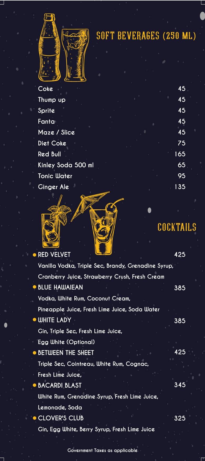 Zero Gravity Pune menu