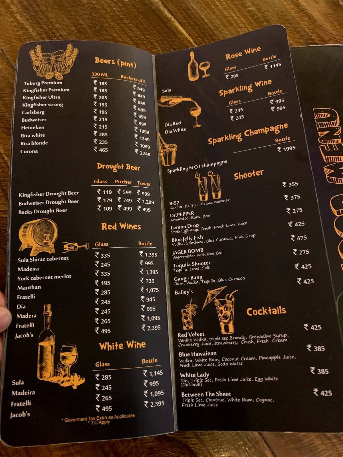 Zero Gravity Pune menu