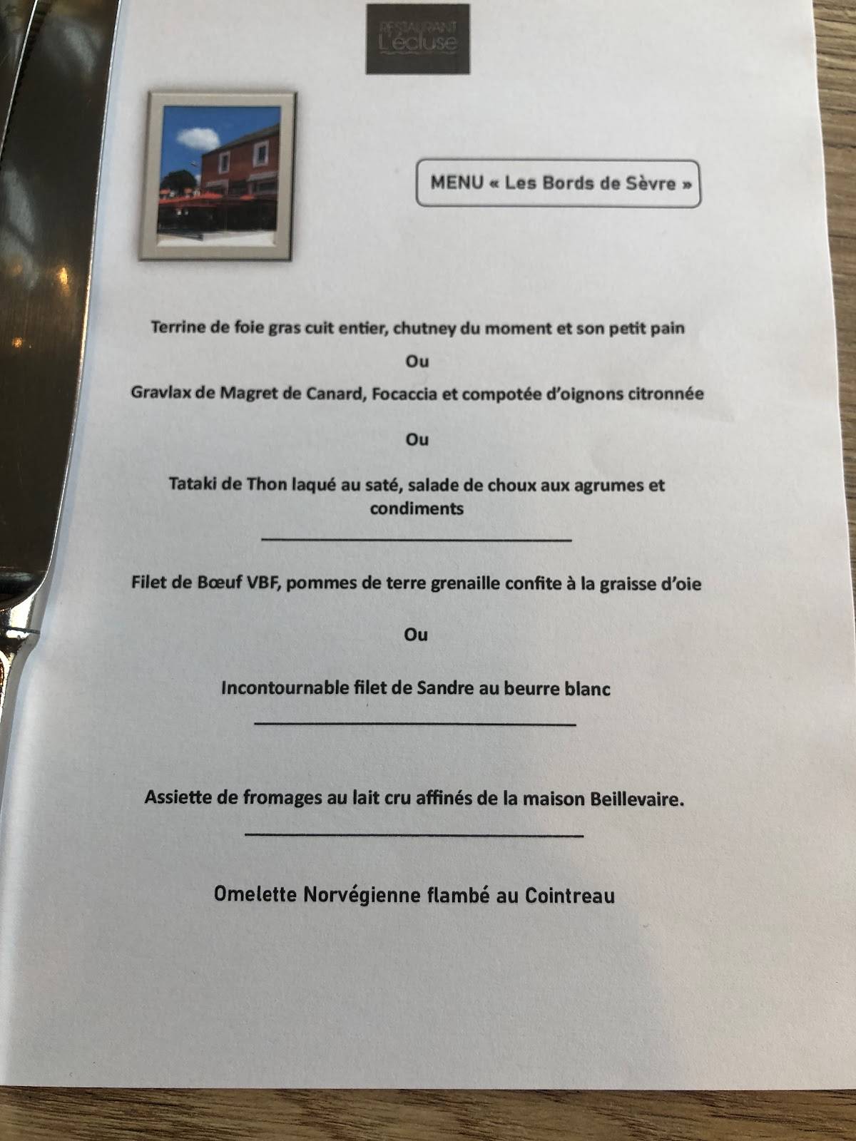 Menu de L'Écluse