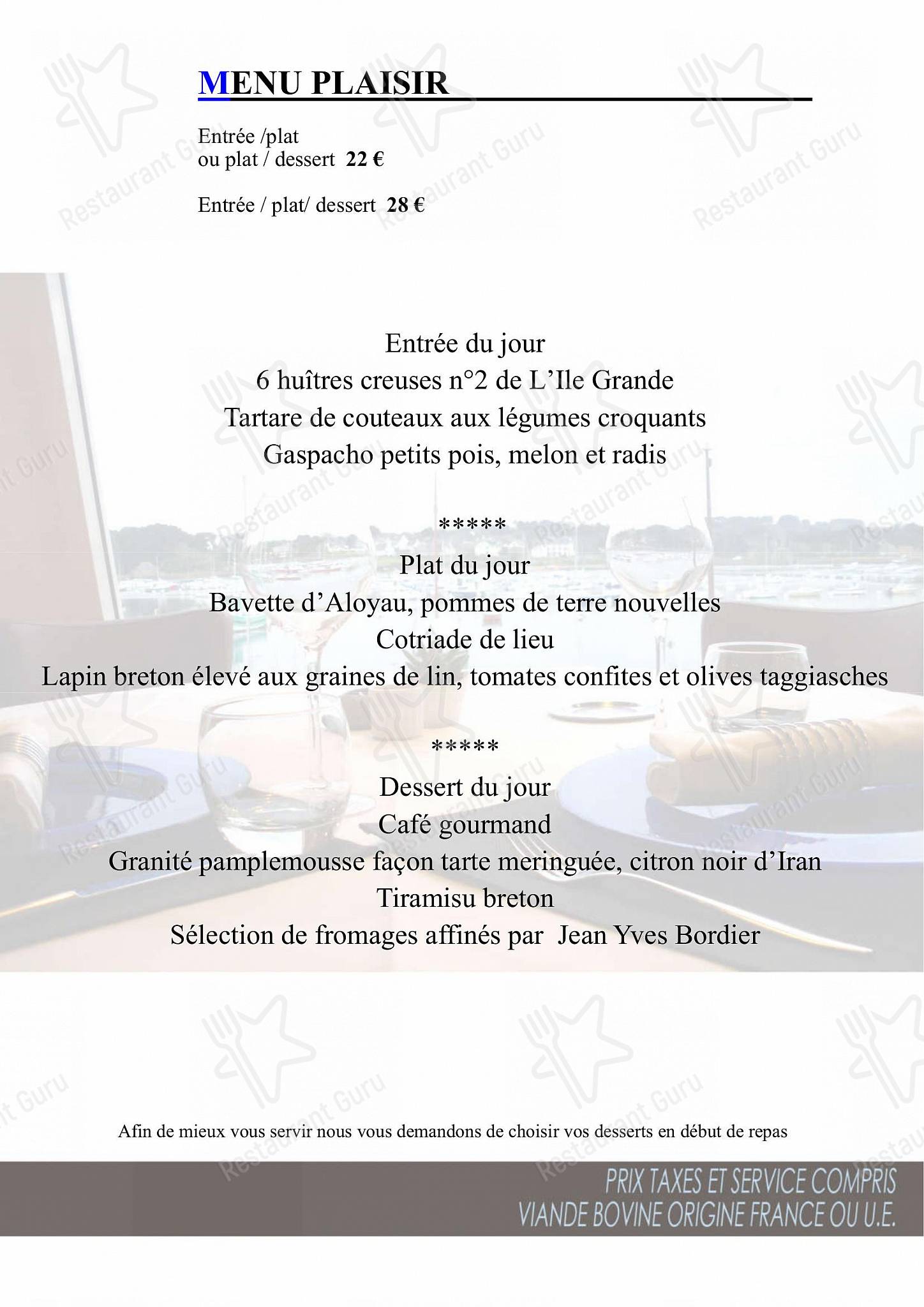 Menu pour Hôtel des Rochers