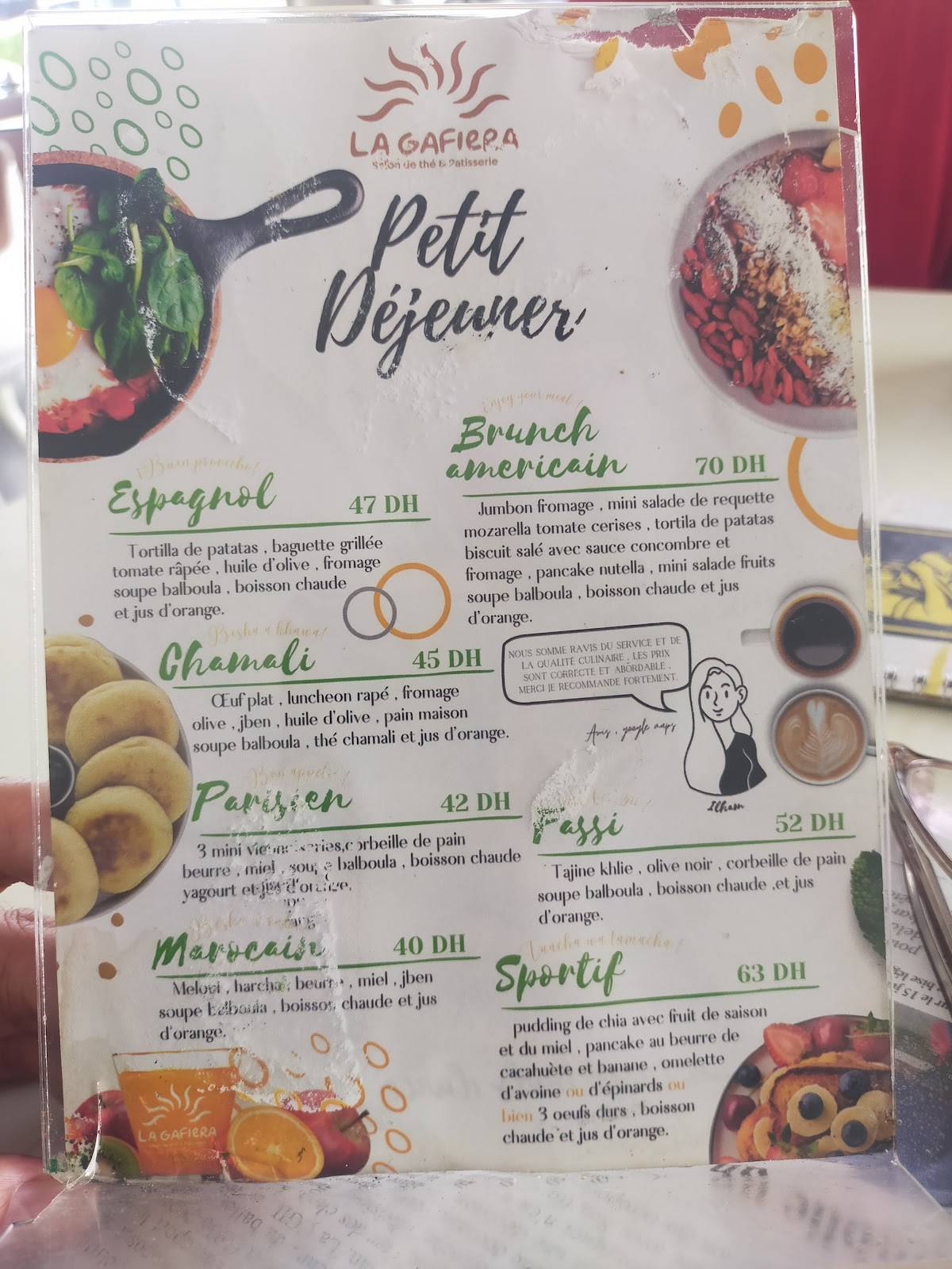 Menu de Café La gafiera