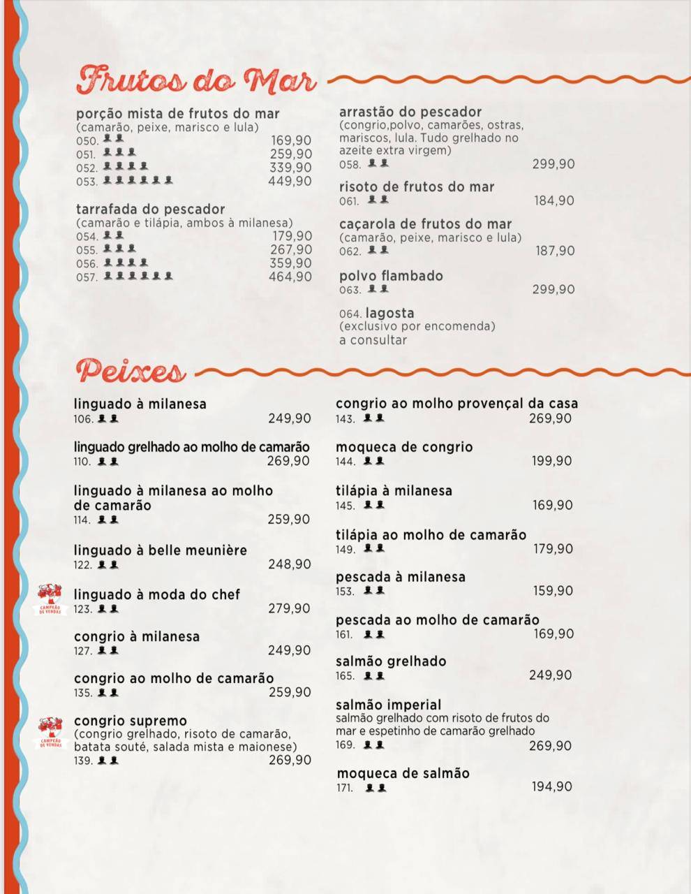 Restaurante Camarão Dourado Santa Felicidade cardápio