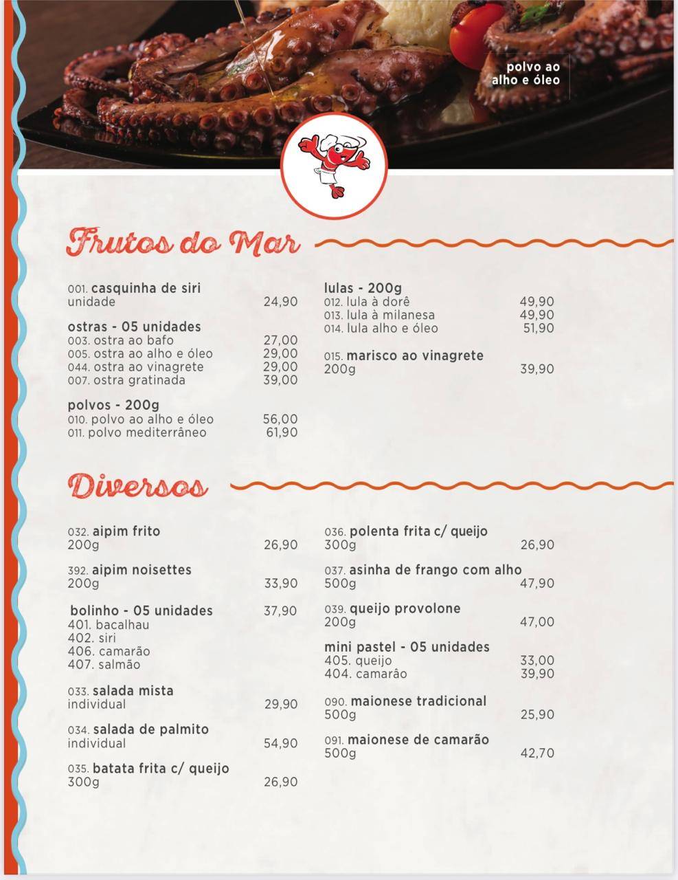 Restaurante Camarão Dourado Santa Felicidade cardápio