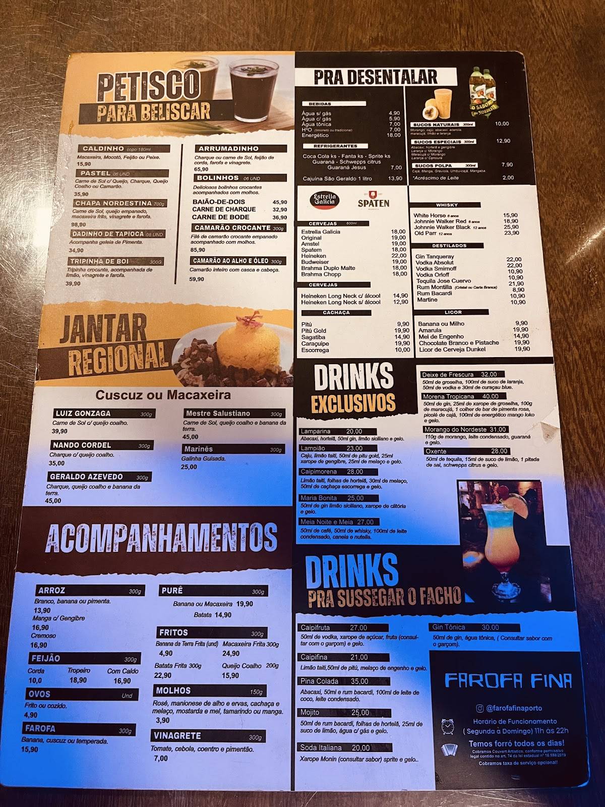 Restaurante Farofa Fina cardápio