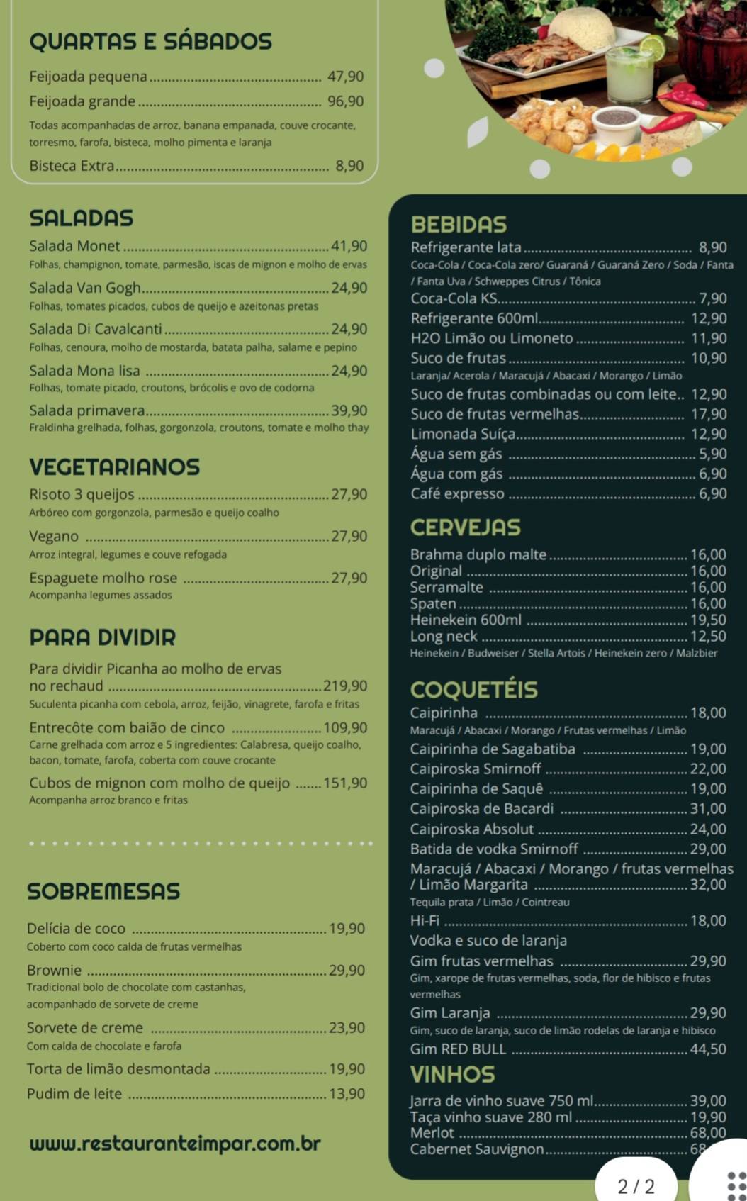 Restaurante Ímpar cardápio