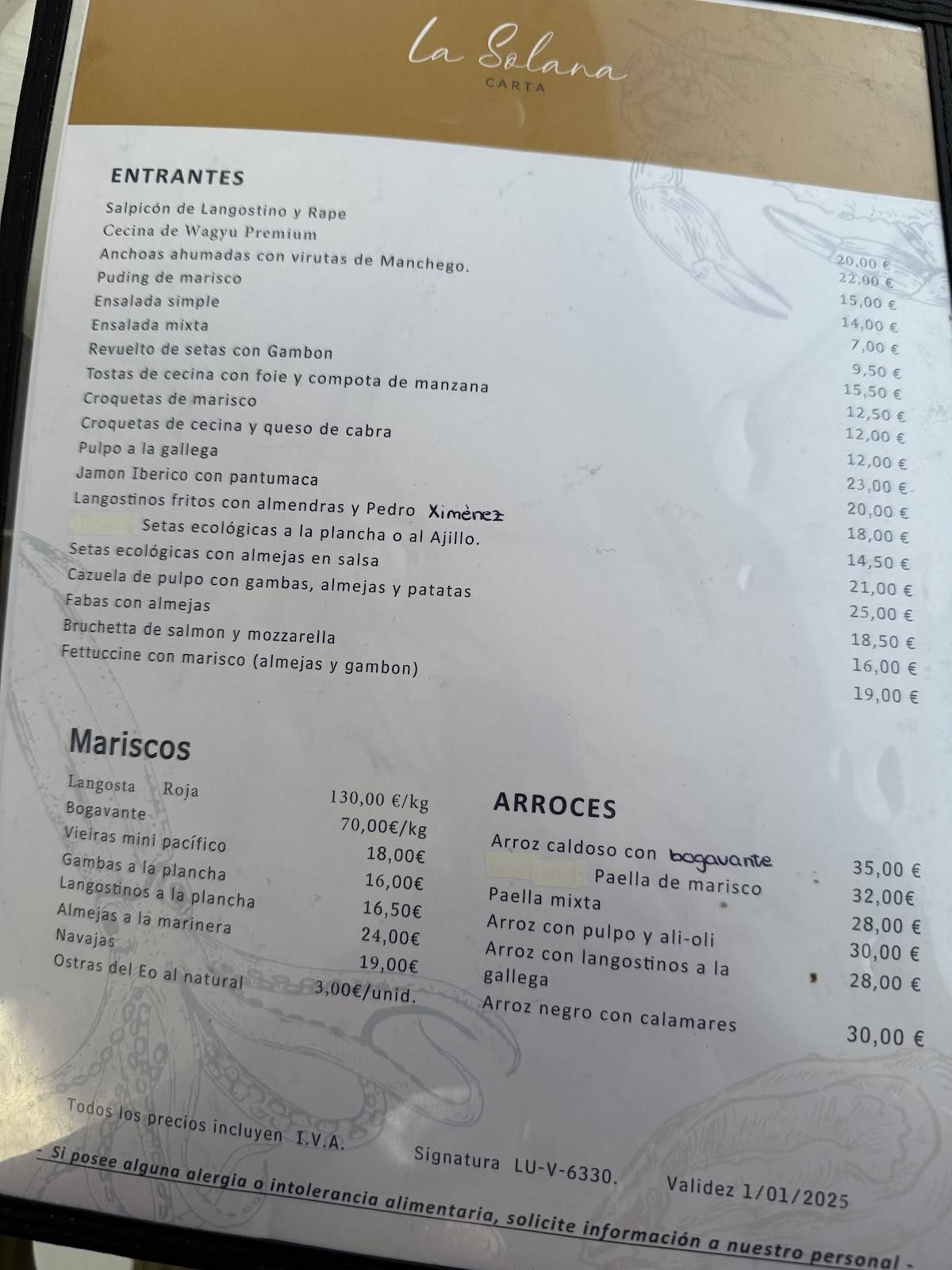 Menu at Restaurante La Solana, Ribadeo