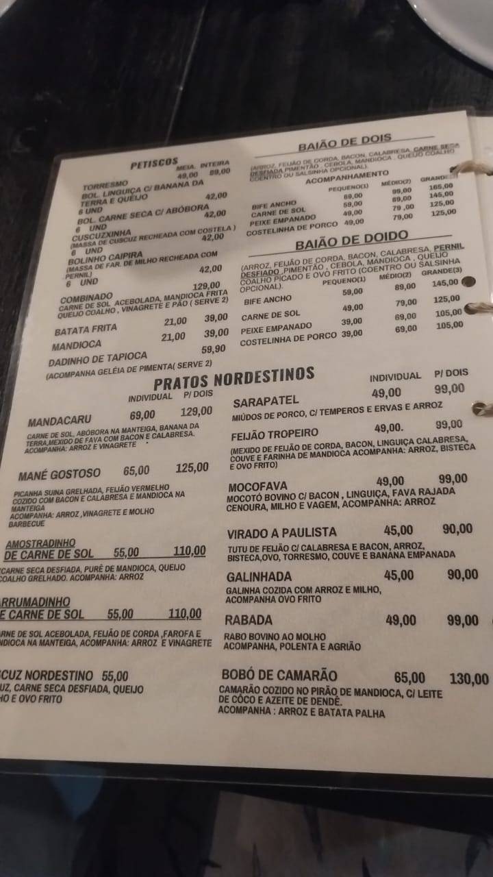 Restaurante Mandacaru cardápio