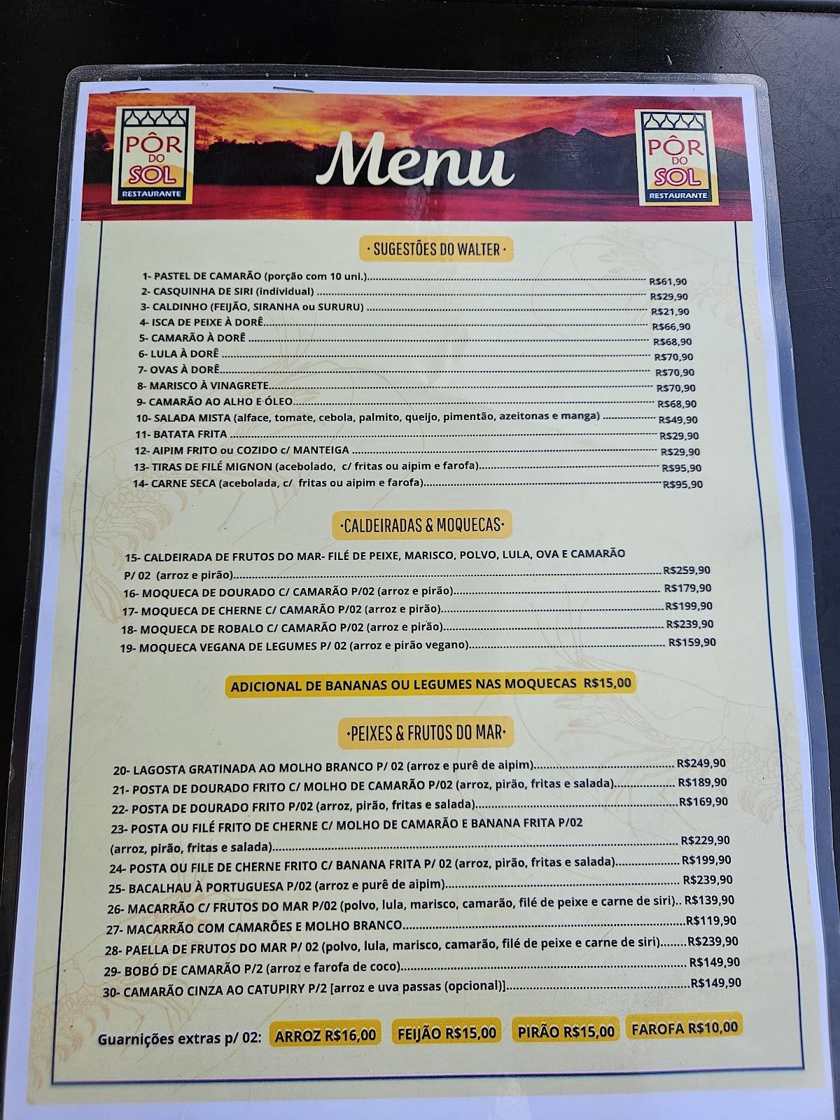 Restaurante Pôr Do Sol cardápio