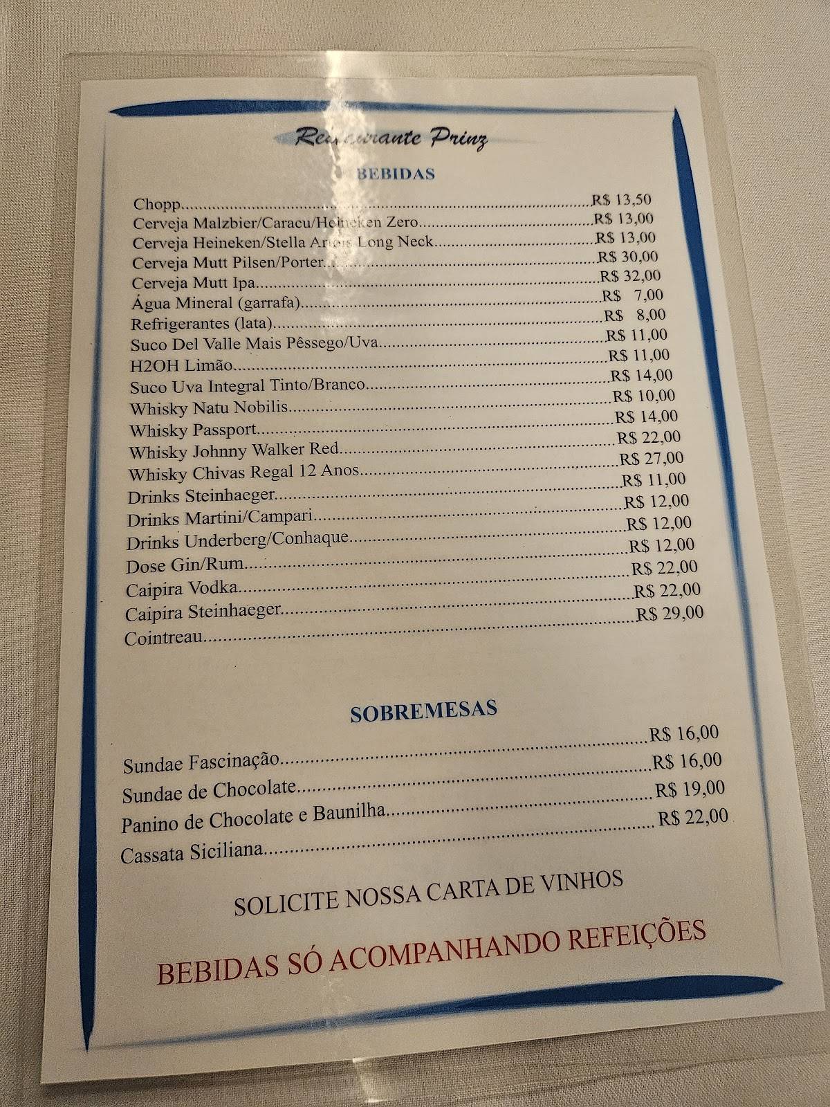 Restaurante Prinz cardápio