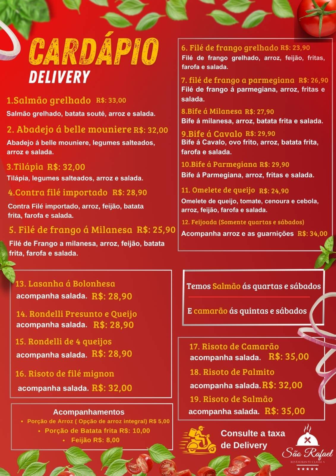 Restaurante São Rafael cardápio
