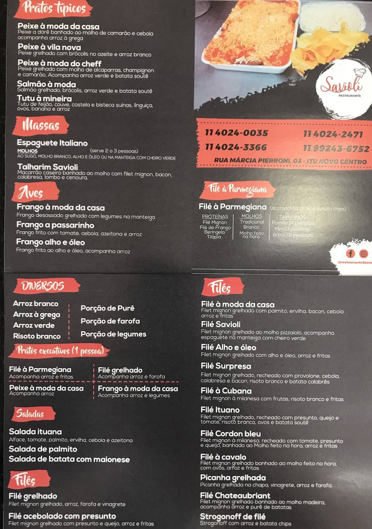 Restaurante Savioli cardápio