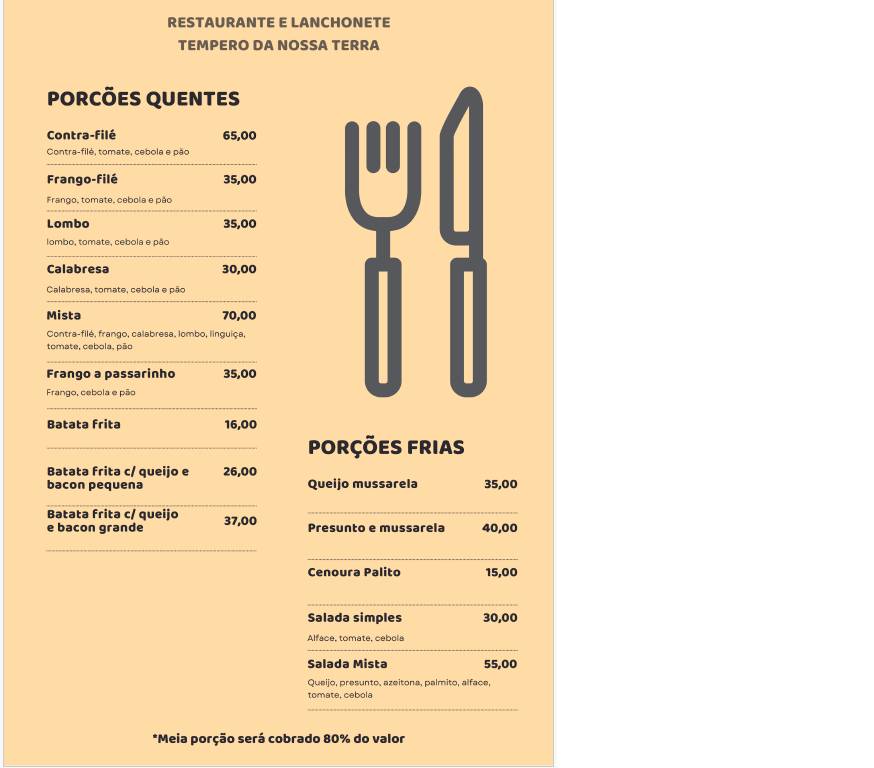 Restaurante Tempero Da Nossa Terra cardápio
