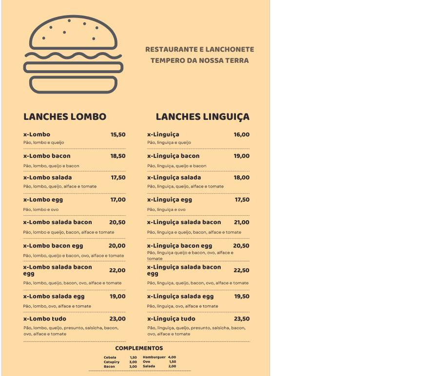 Restaurante Tempero Da Nossa Terra cardápio