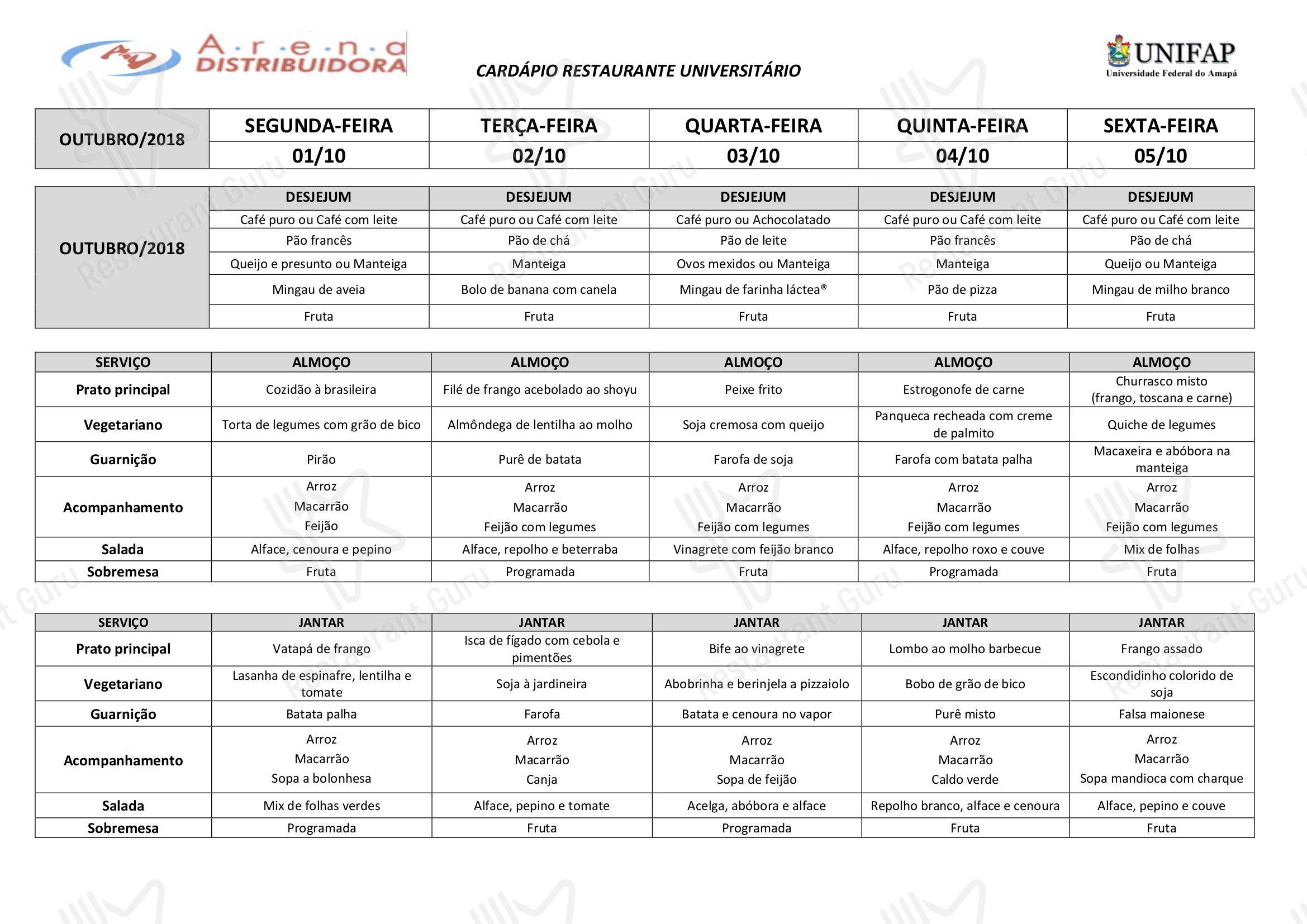 Daily Menu para Restaurante Universitário - UNIFAP em Macapá