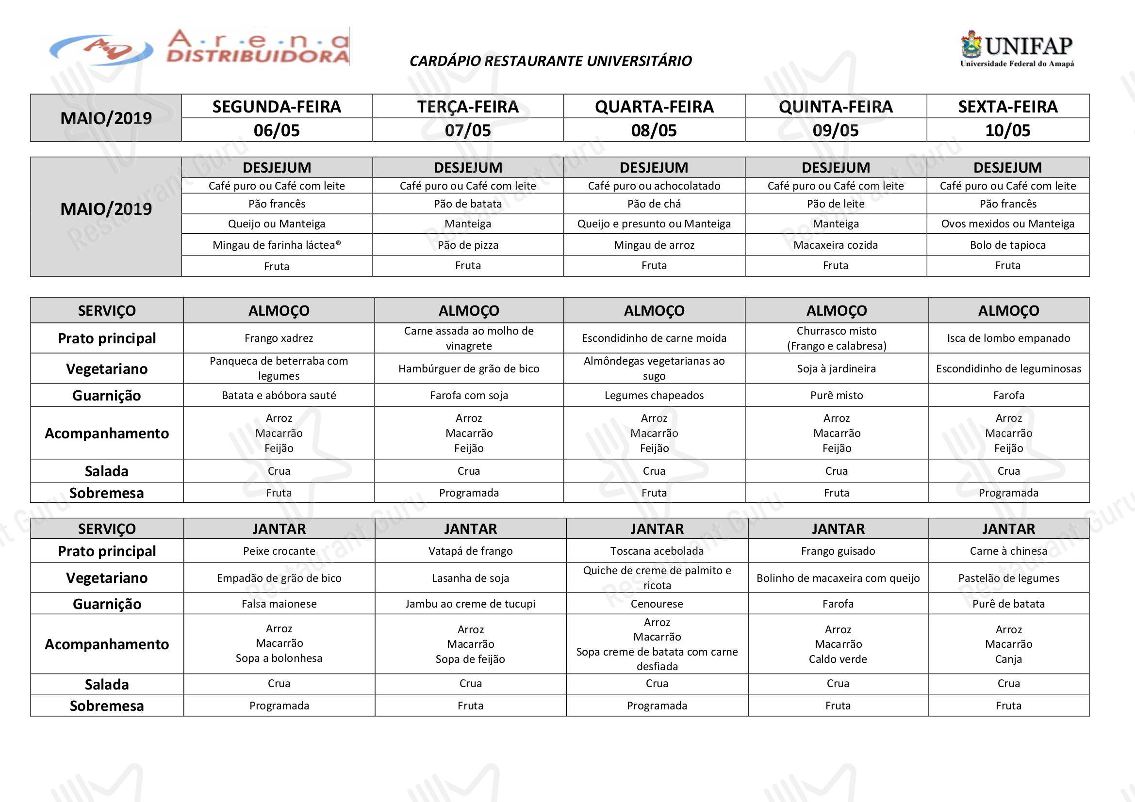 SET DINNER MENU para Restaurante Universitário - UNIFAP restaurante