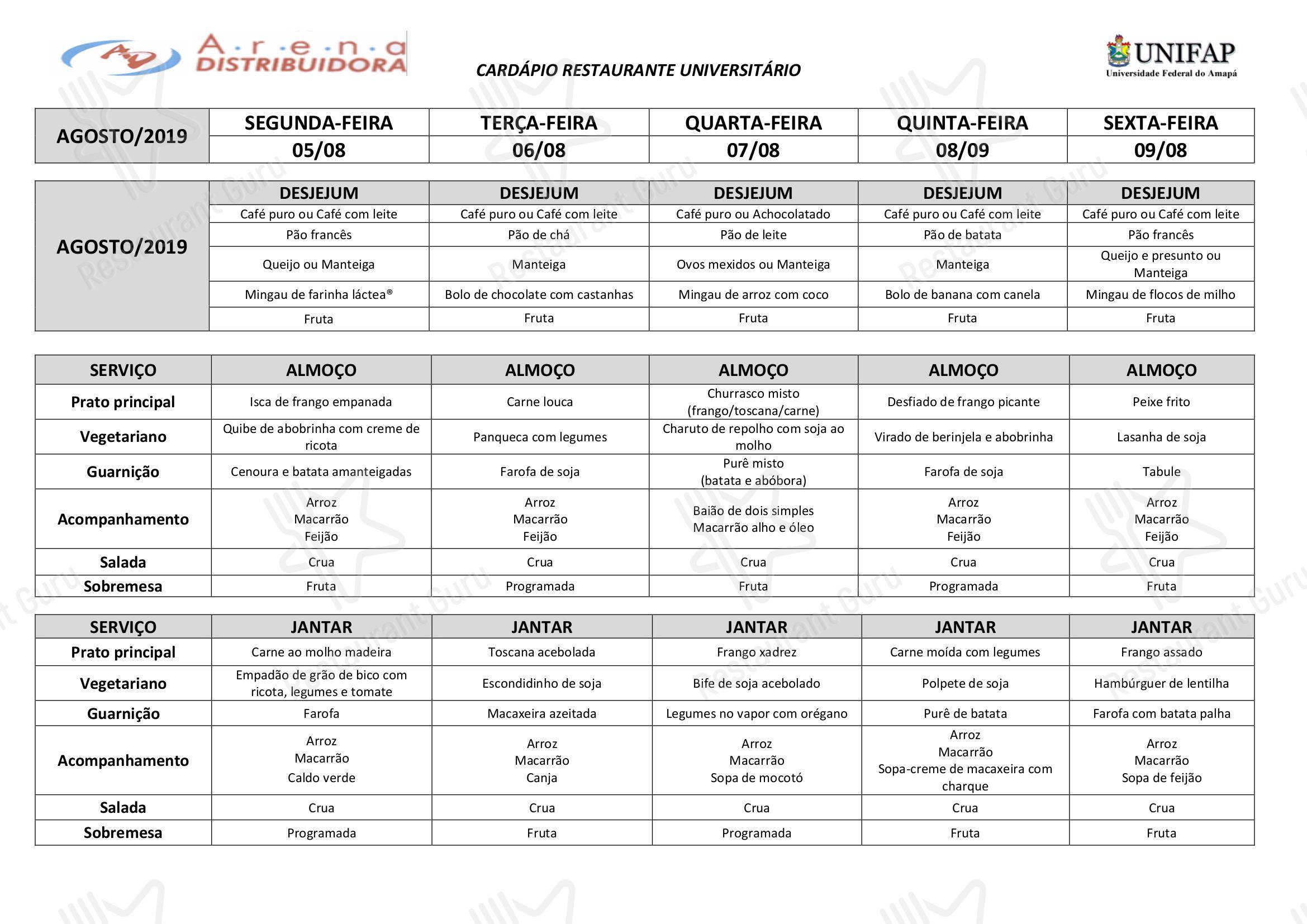 Restaurante Universitário - UNIFAP - Chinese Restaurant Menu