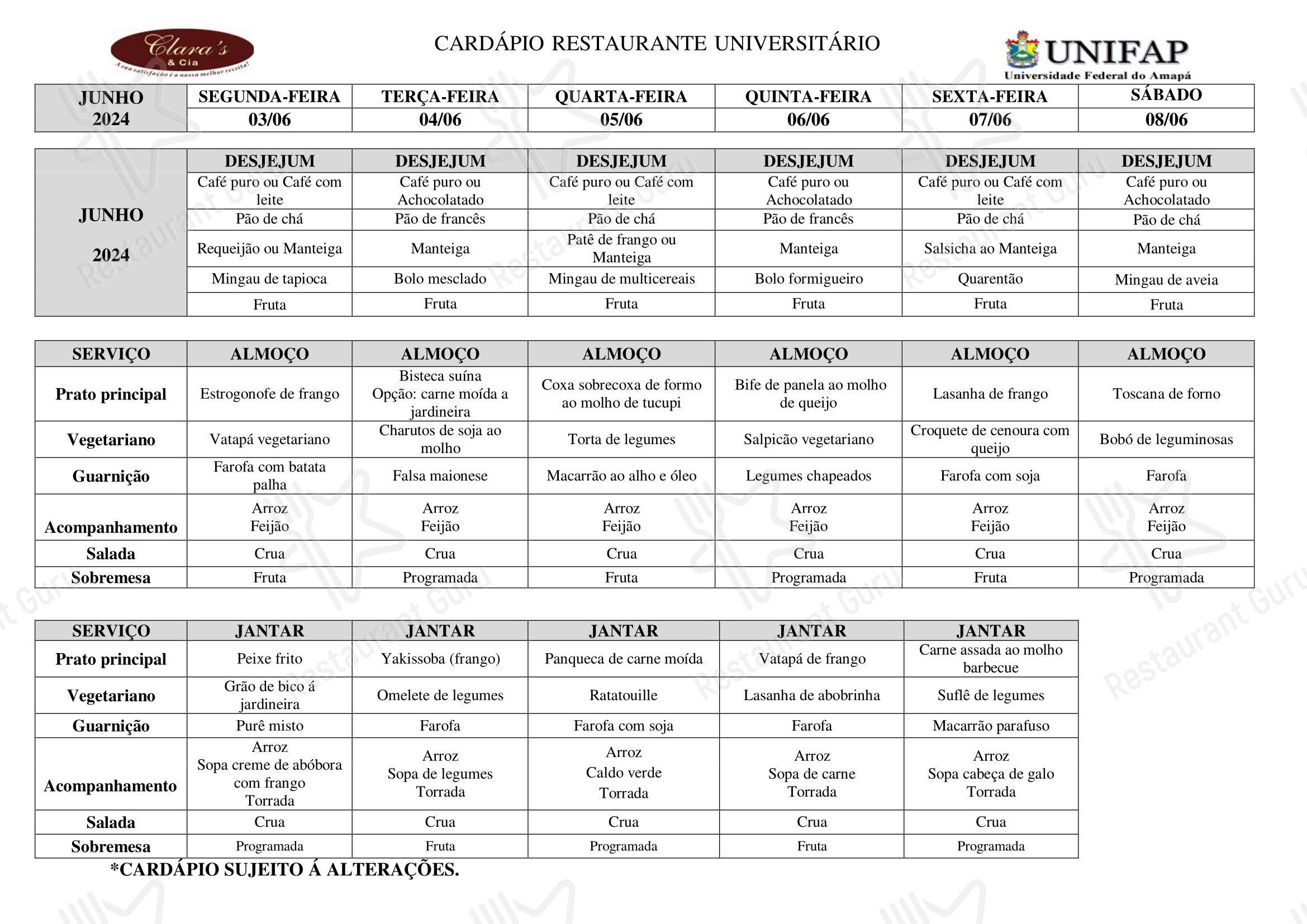Party Menu para Restaurante Universitário - UNIFAP restaurante