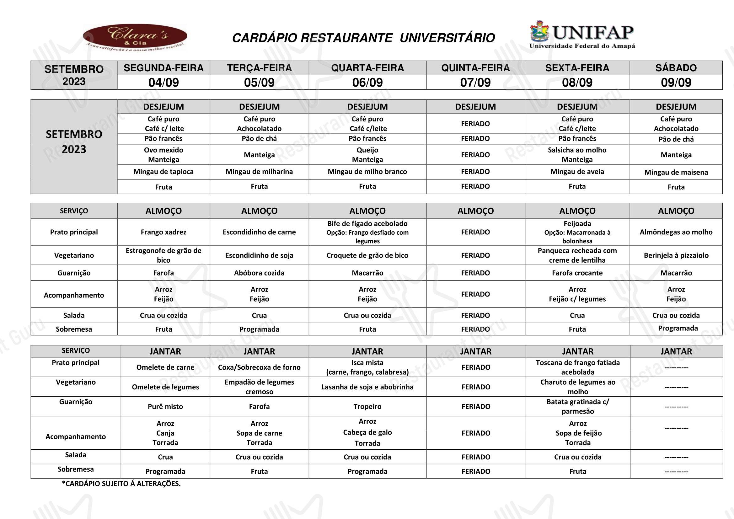 Kids Menu para Restaurante Universitário - UNIFAP restaurante