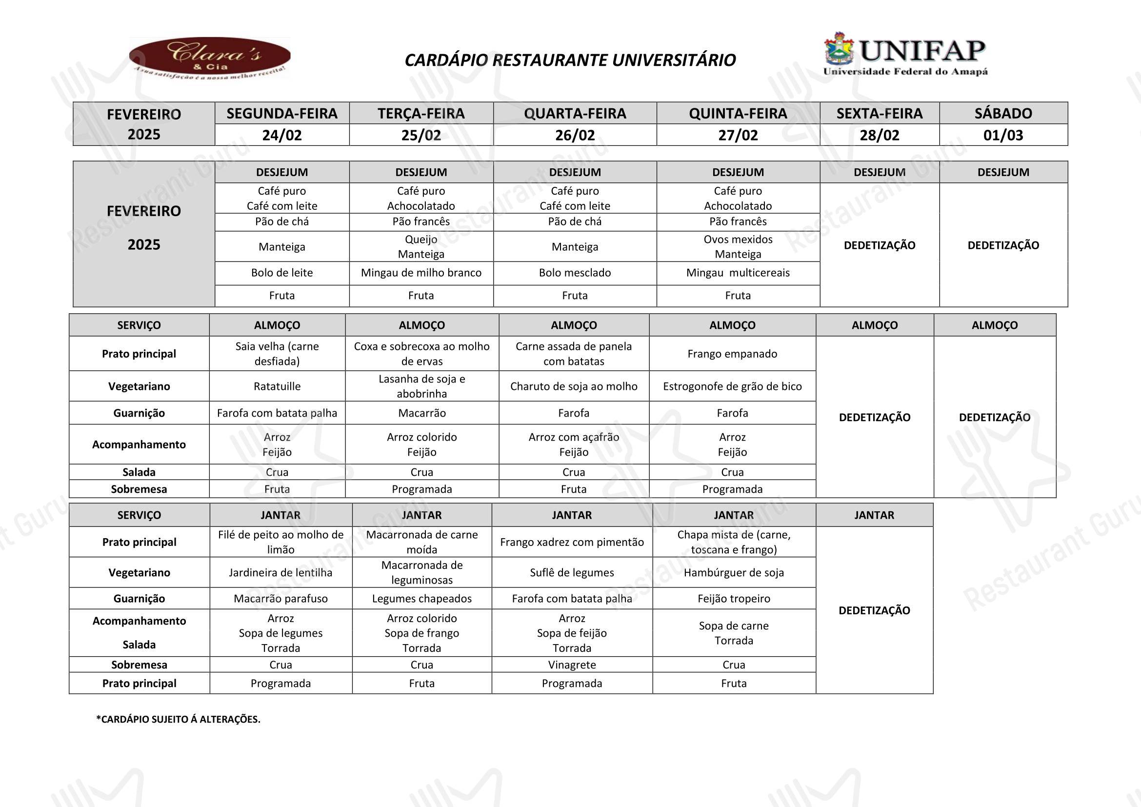 Restaurante Universitário - UNIFAP - Lunch Menu