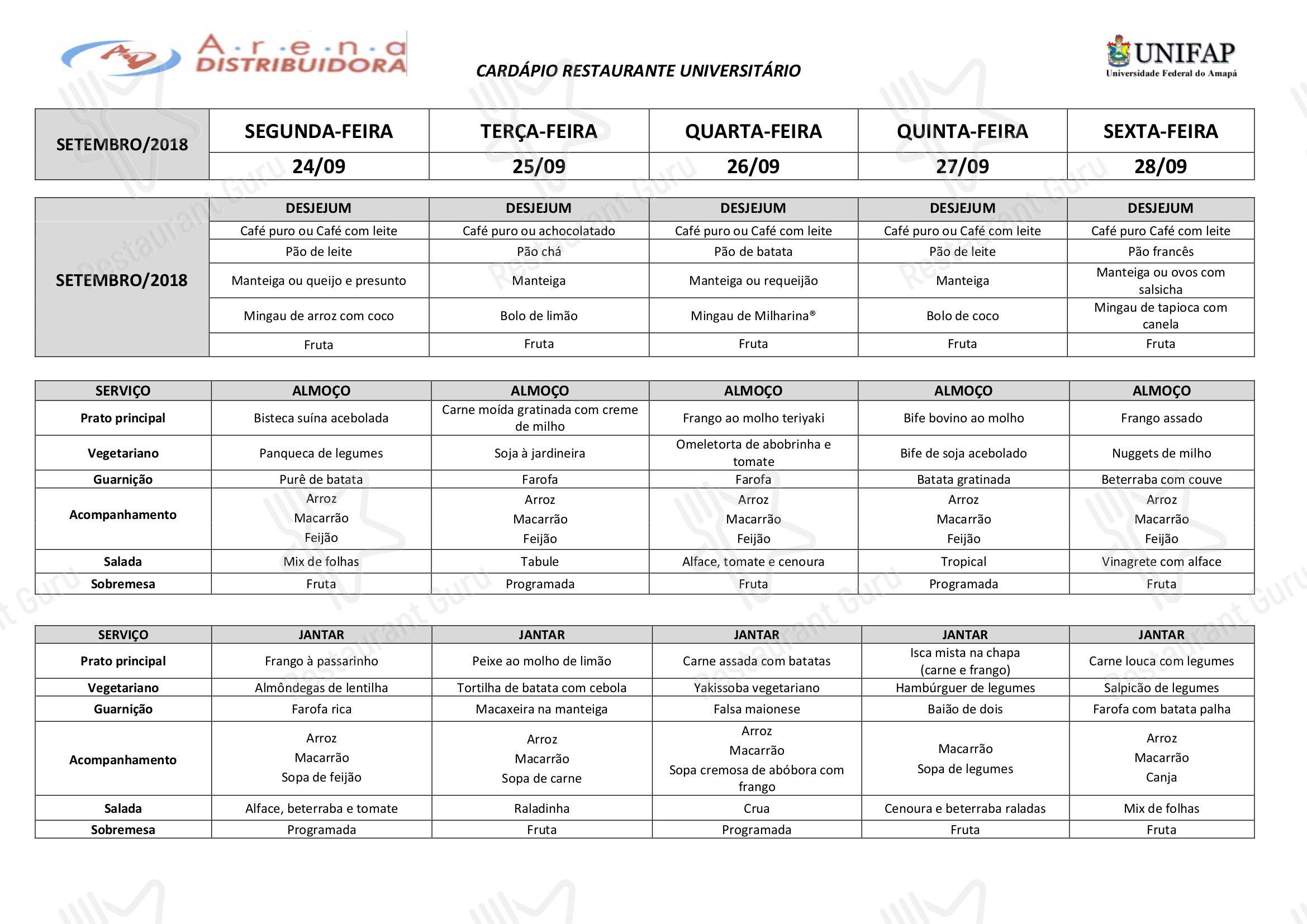 Restaurante Universitário - UNIFAP - Breakfast Brunch Menu