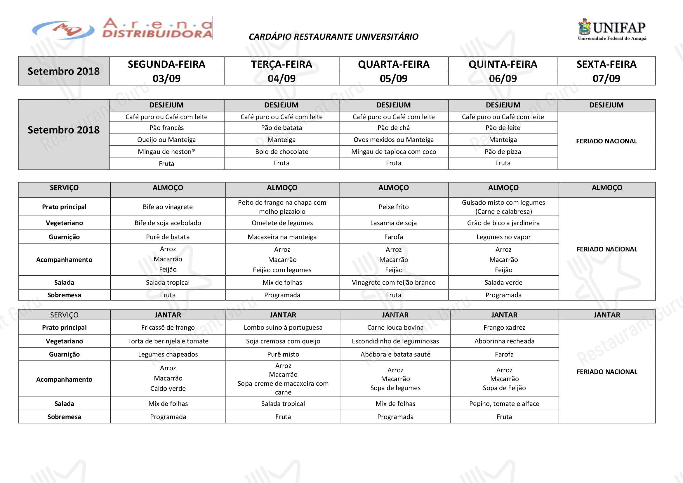 Restaurante Universitário - UNIFAP - Tapas Menu