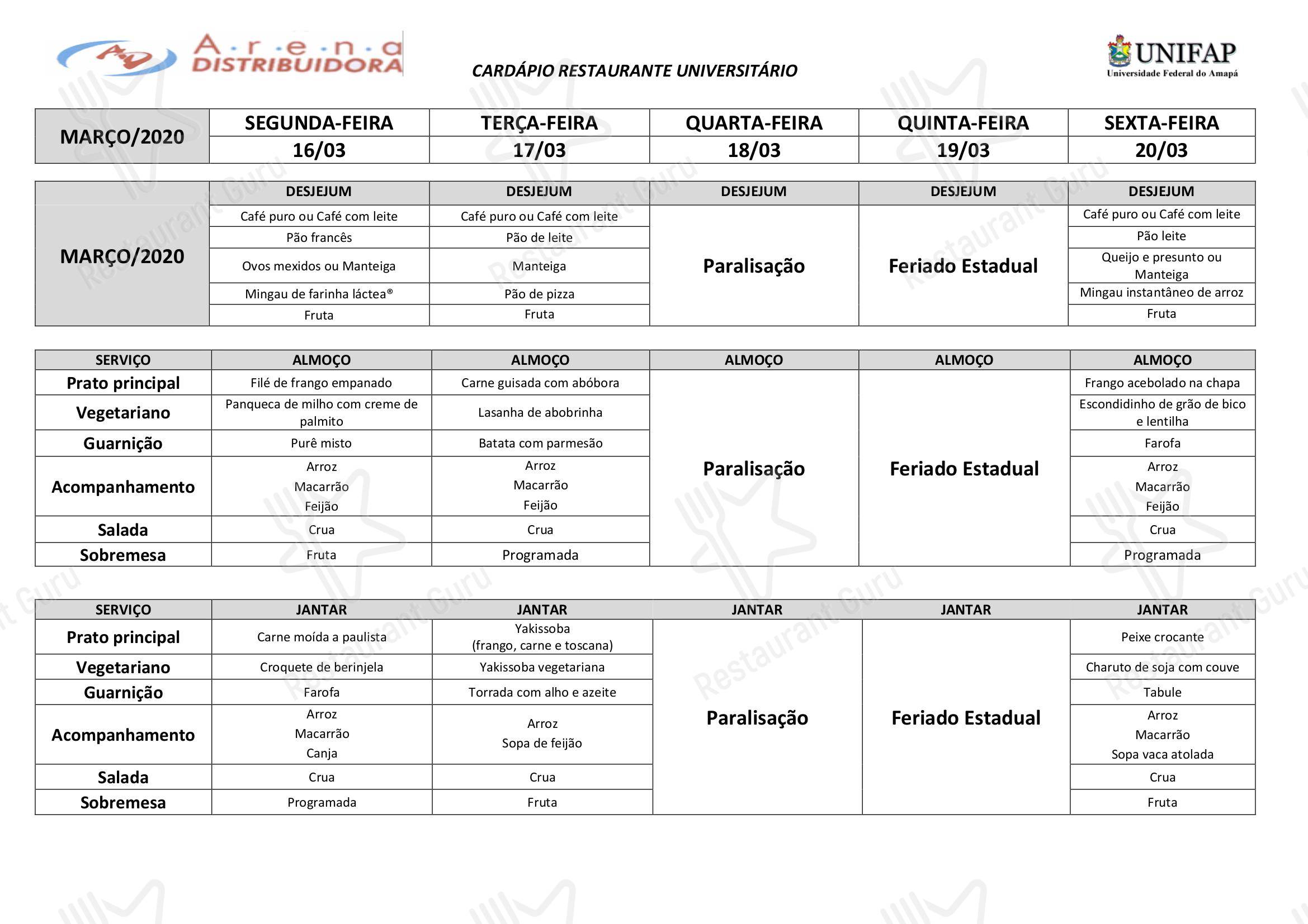 Sushi Bar Menu para Restaurante Universitário - UNIFAP restaurante