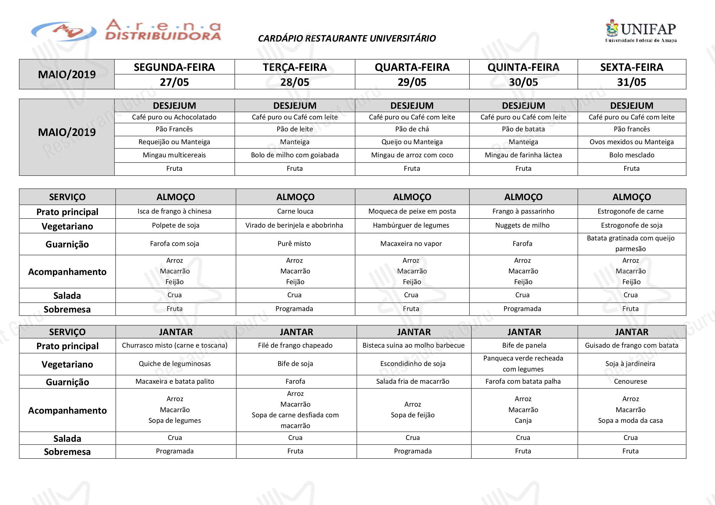 Restaurante Universitário - UNIFAP - Kitchen Menu