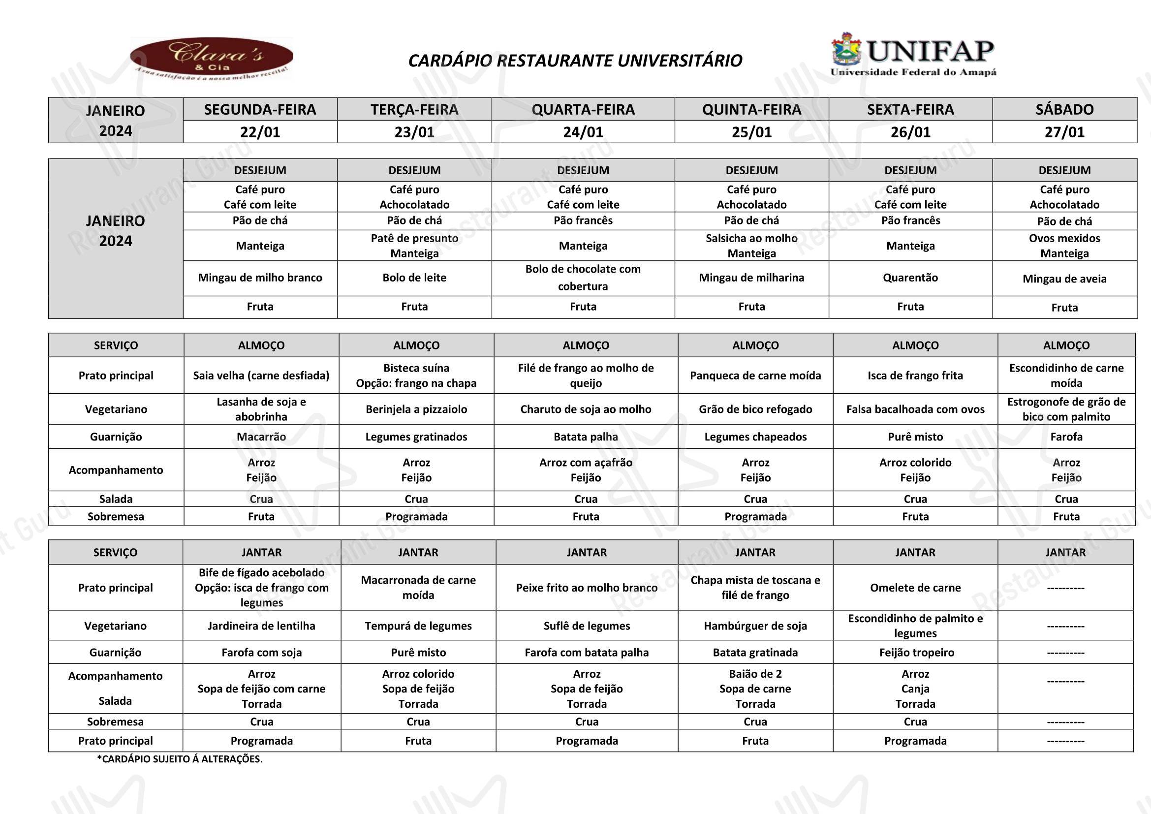Restaurante Universitário - UNIFAP em Macapá - HOLIDAY MENU