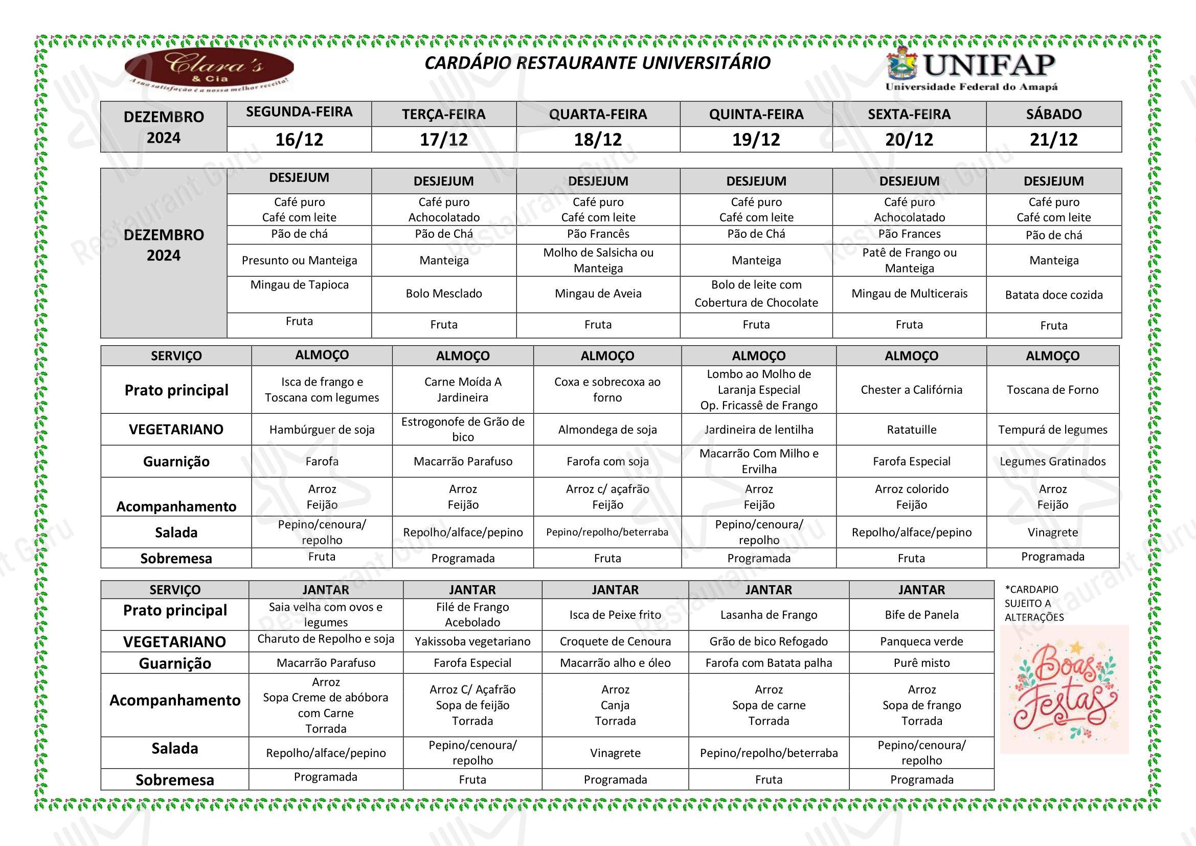 Restaurante Universitário - UNIFAP em Macapá - Group Booking Menu
