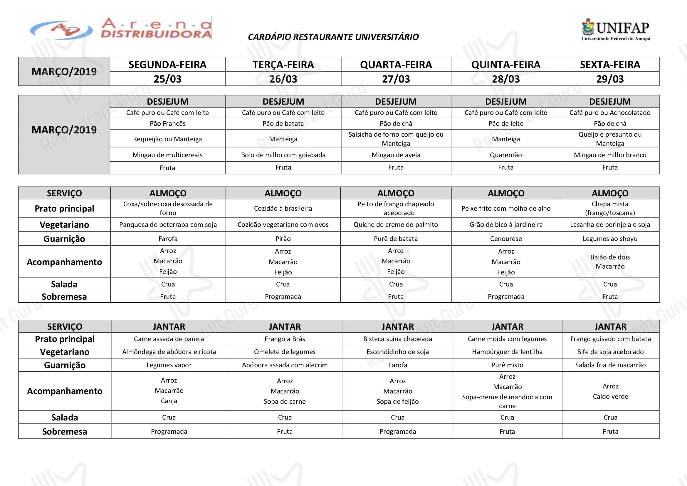 Restaurante Universitário - UNIFAP - Food drink menu