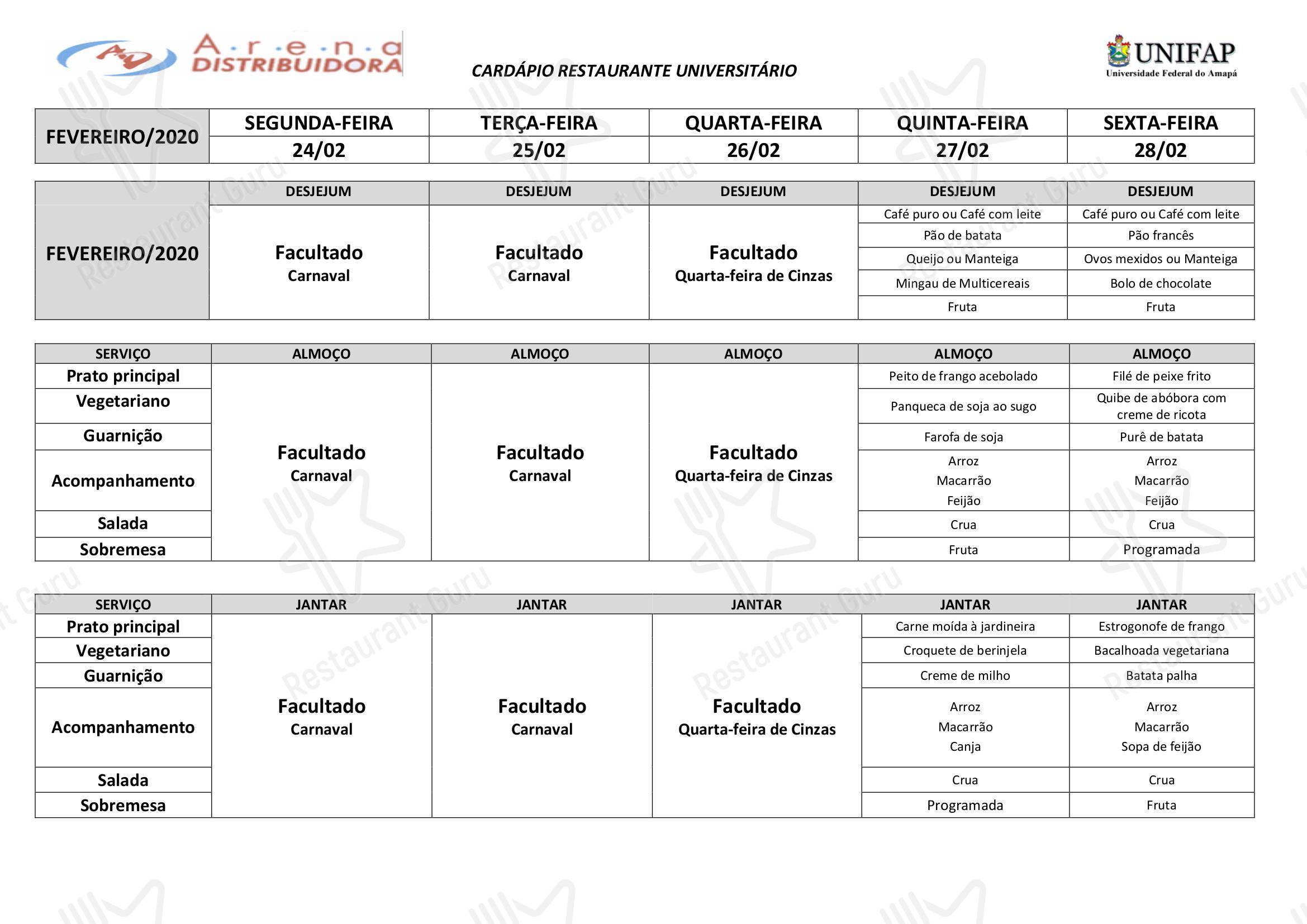 Restaurante Universitário - UNIFAP - Christmas Day Menu