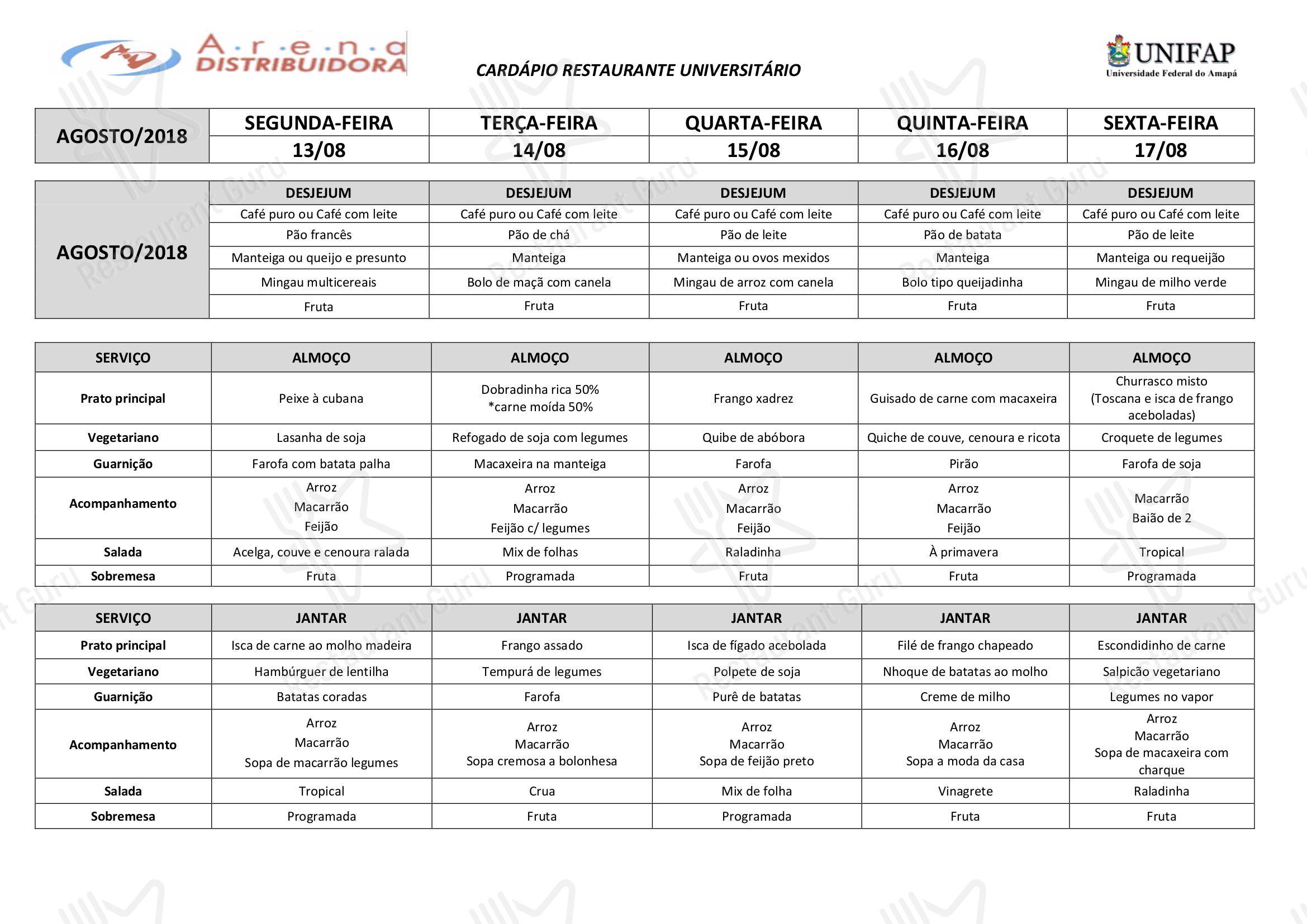 Restaurante Universitário - UNIFAP em Macapá - Holiday lunch menu