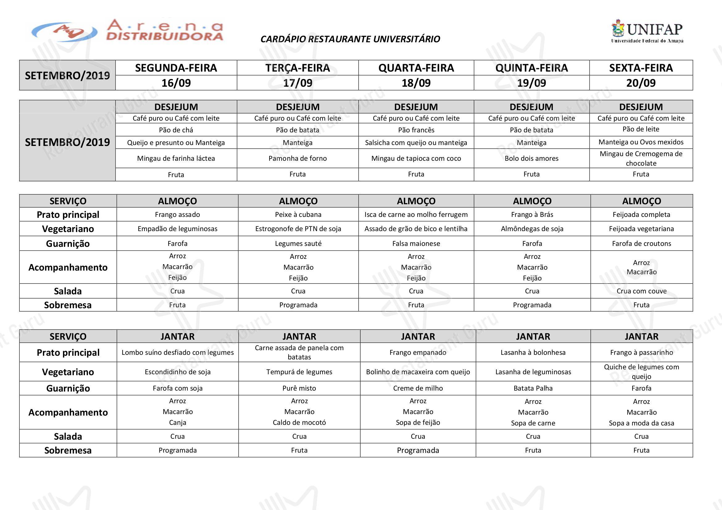 Service Menu para Restaurante Universitário - UNIFAP em Macapá