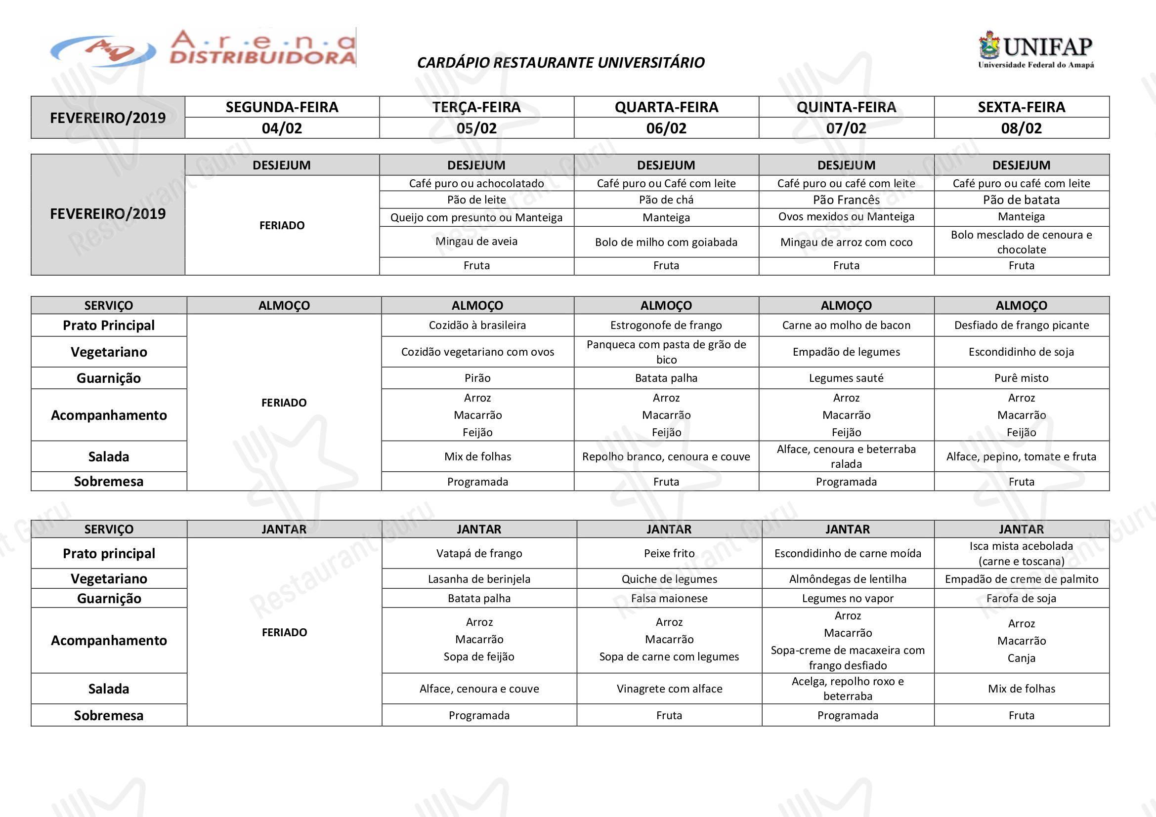 Restaurante Universitário - UNIFAP - CHEESE MENU