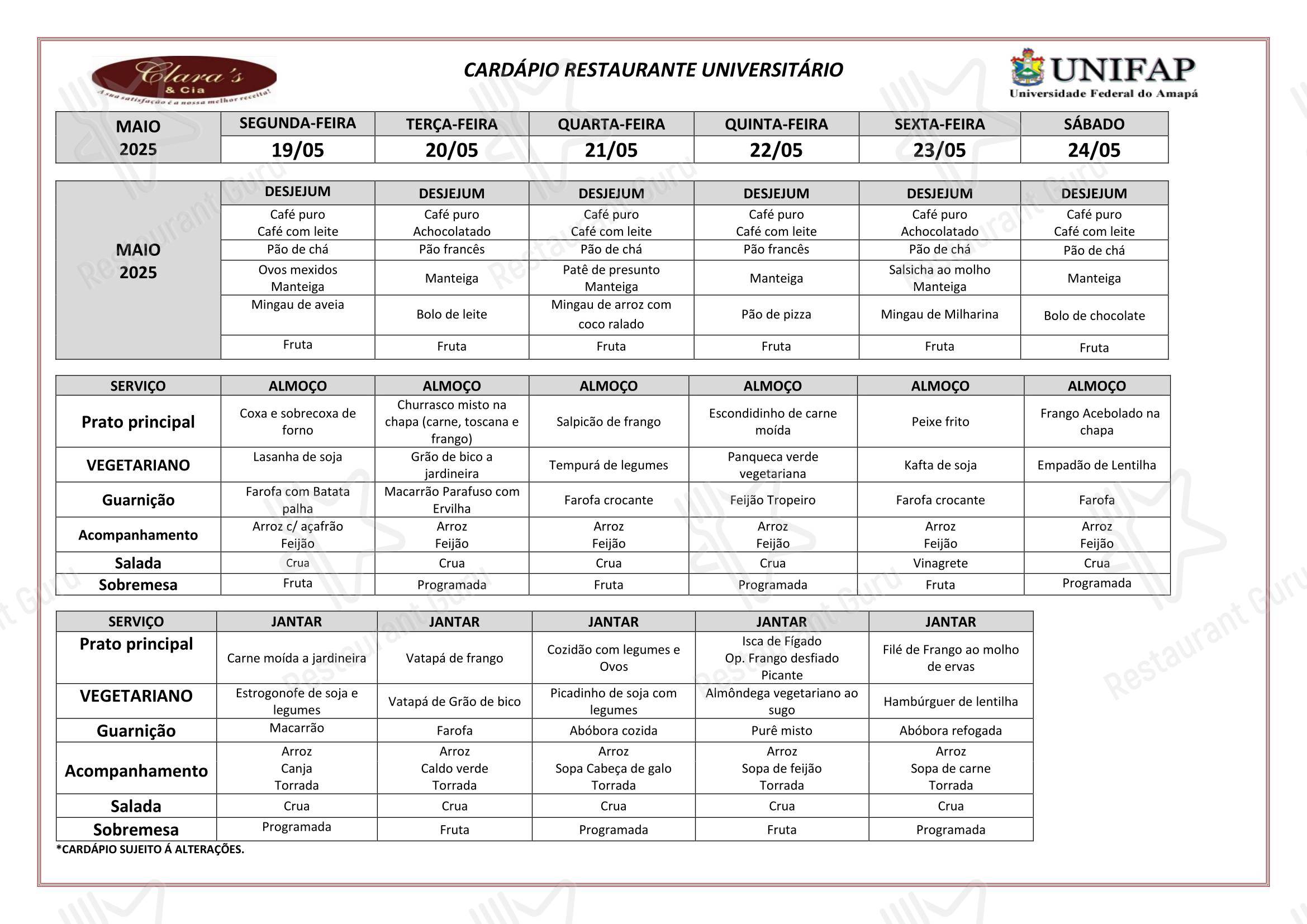 Restaurante Universitário - UNIFAP em Macapá - Menu bar