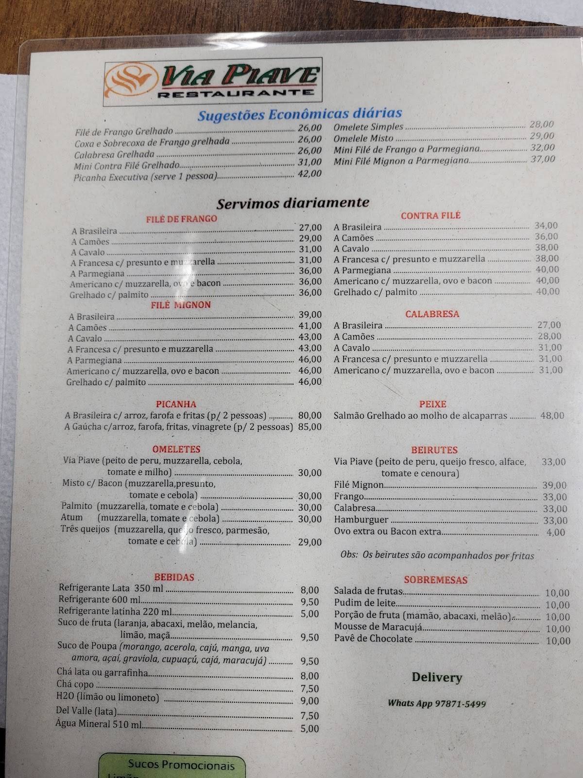 Restaurante Via Piave cardápio