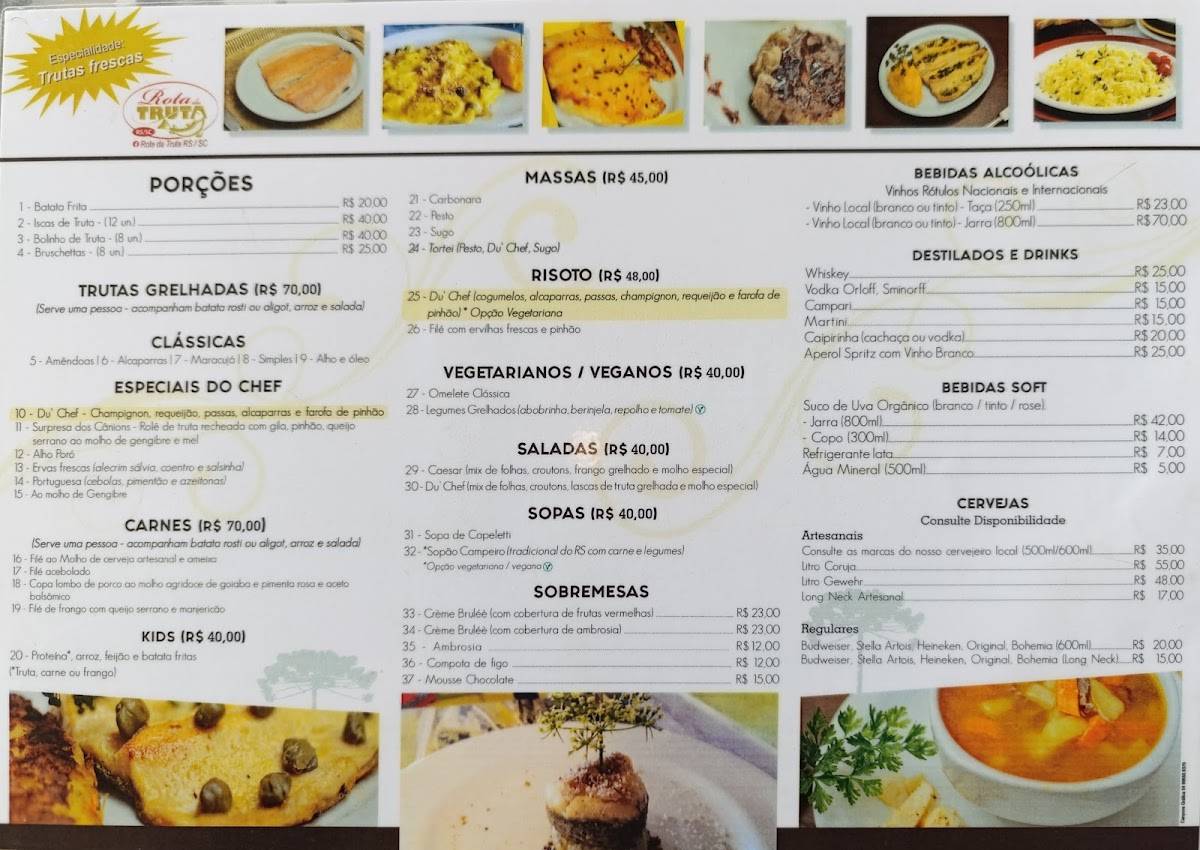 Restaurante Vitrine da Truta cardápio