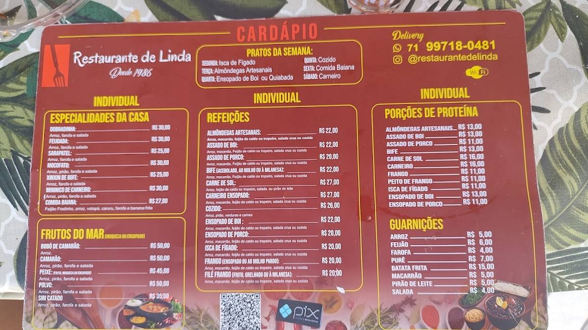 Restaurante de Linda cardápio