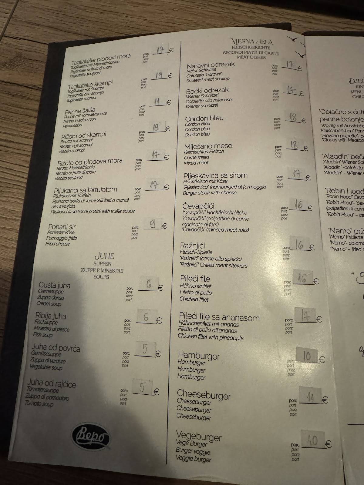 Menu di Restoran BEPO 
