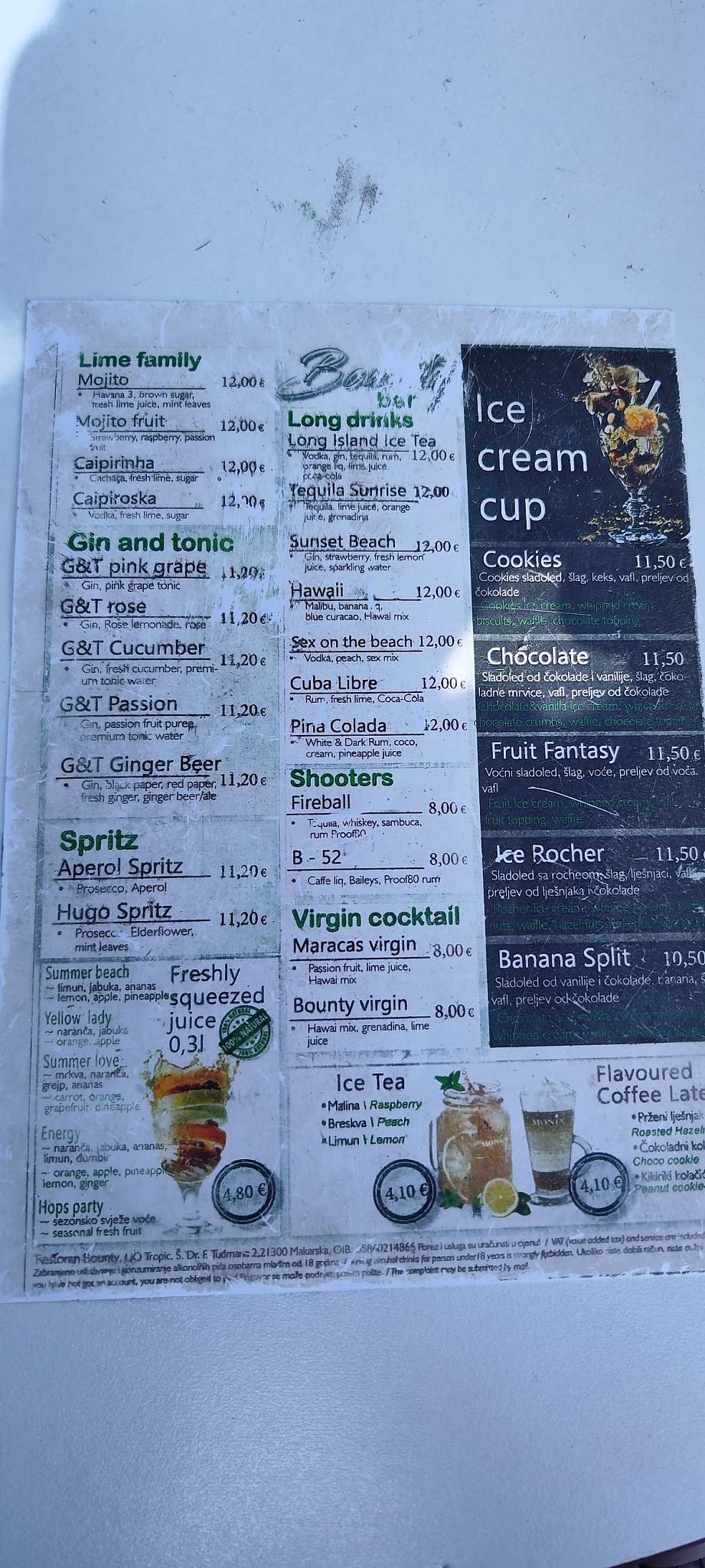 Menu di Restoran Bounty 