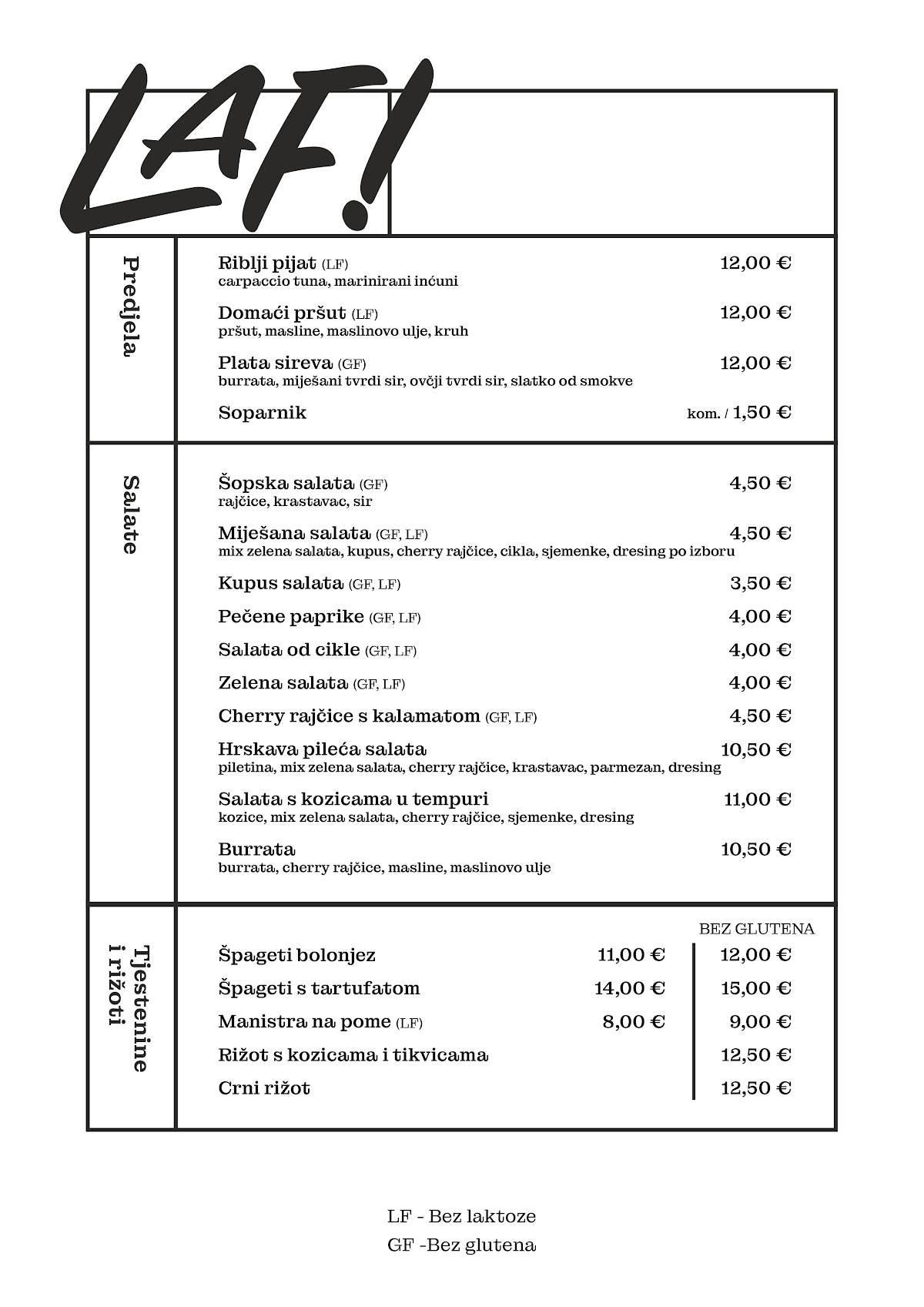 Menu di Restoran Laf! 