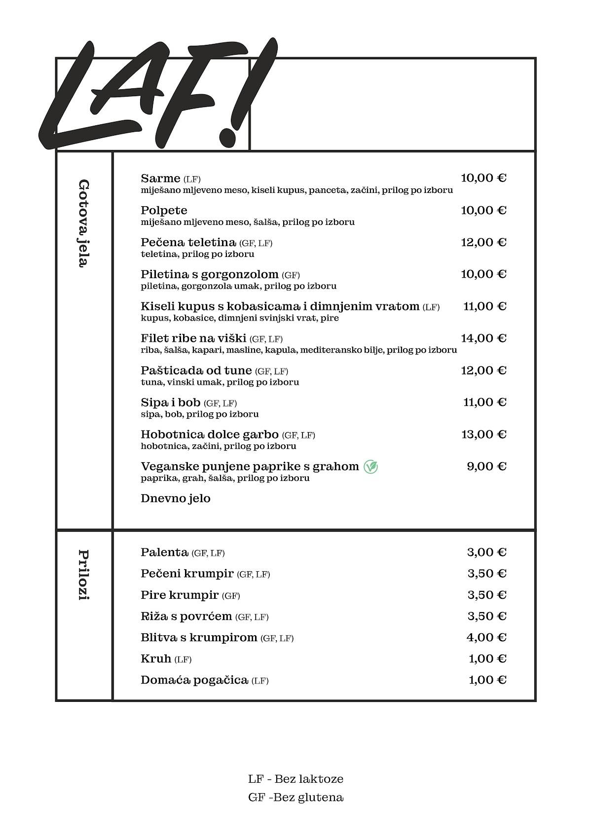 Menu di Restoran Laf! 